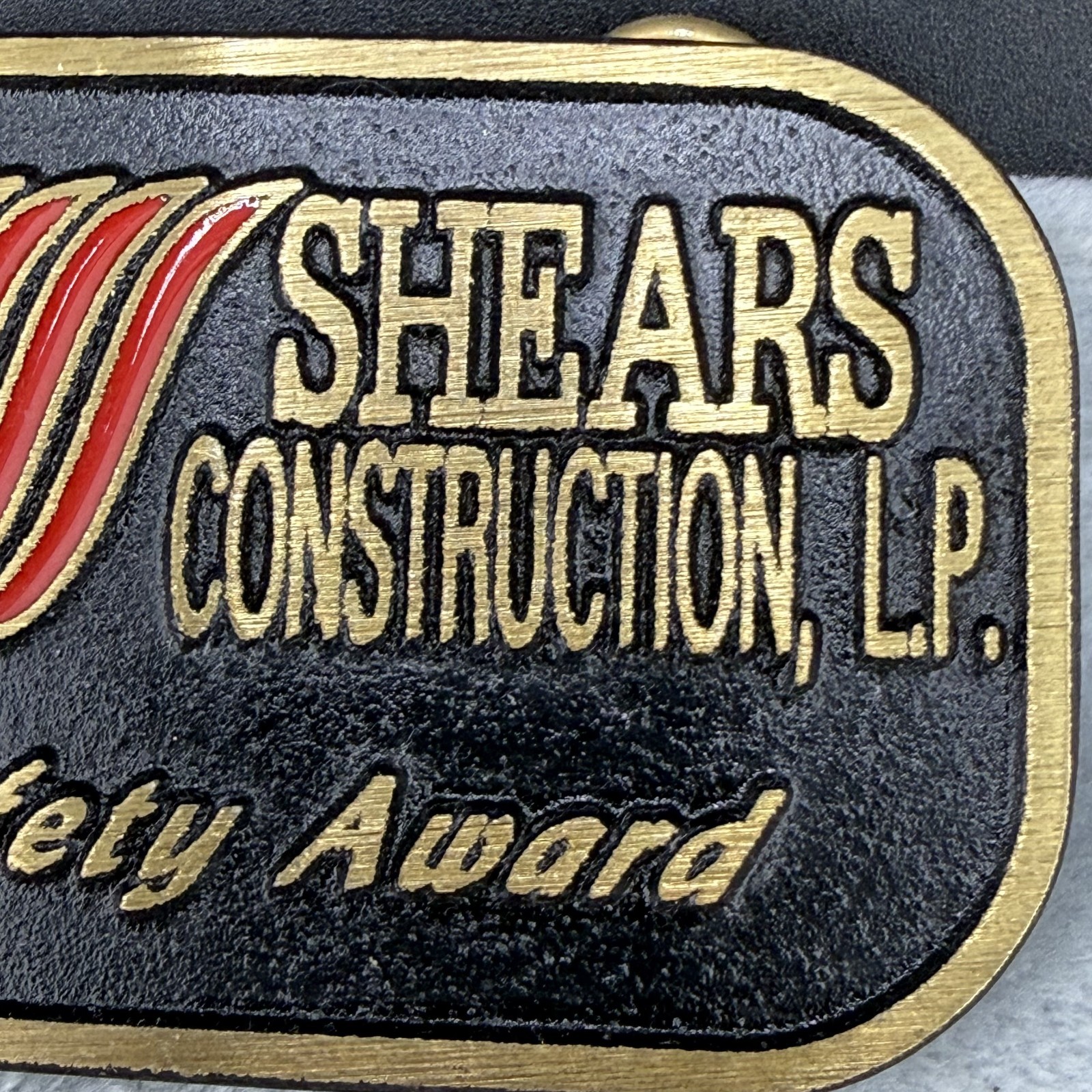 Vintage Shears Construction LP Safety Award Black Enamel Gold Tone Dyna Buckle