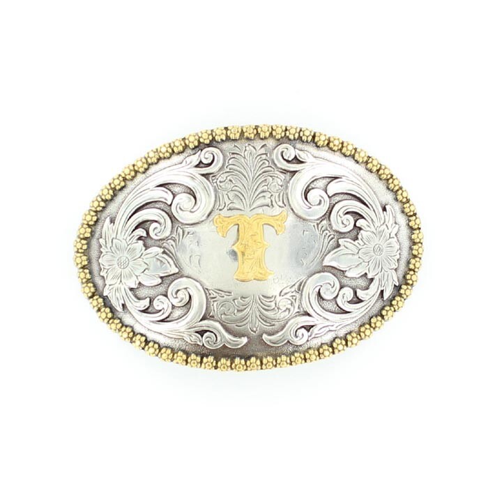 Nocona Antique Scroll & Initial Oval Belt Buckle 37072