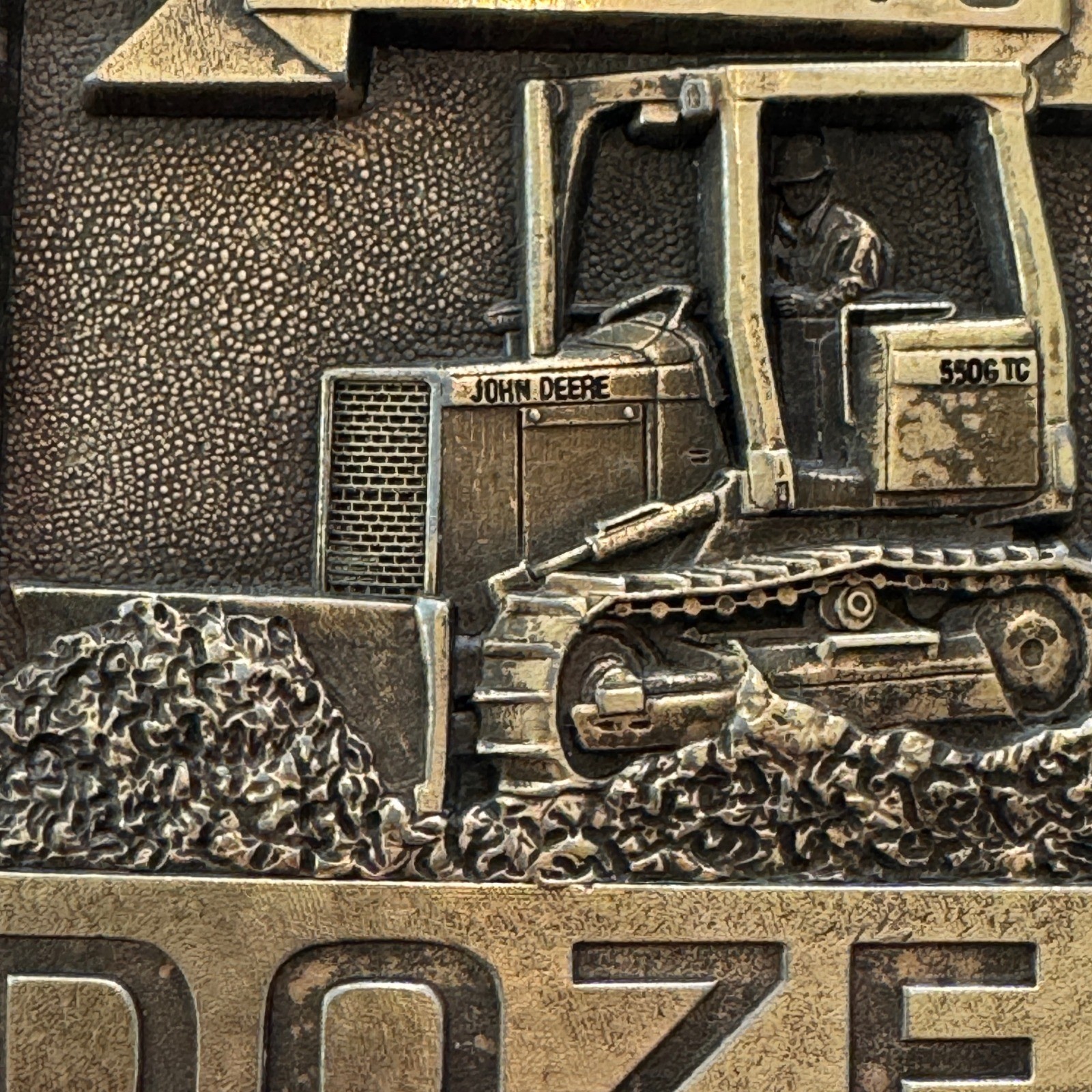 John Deere 550G TC Dozer Belt Buckle Vintage Brass Metal Bulldozer 1994