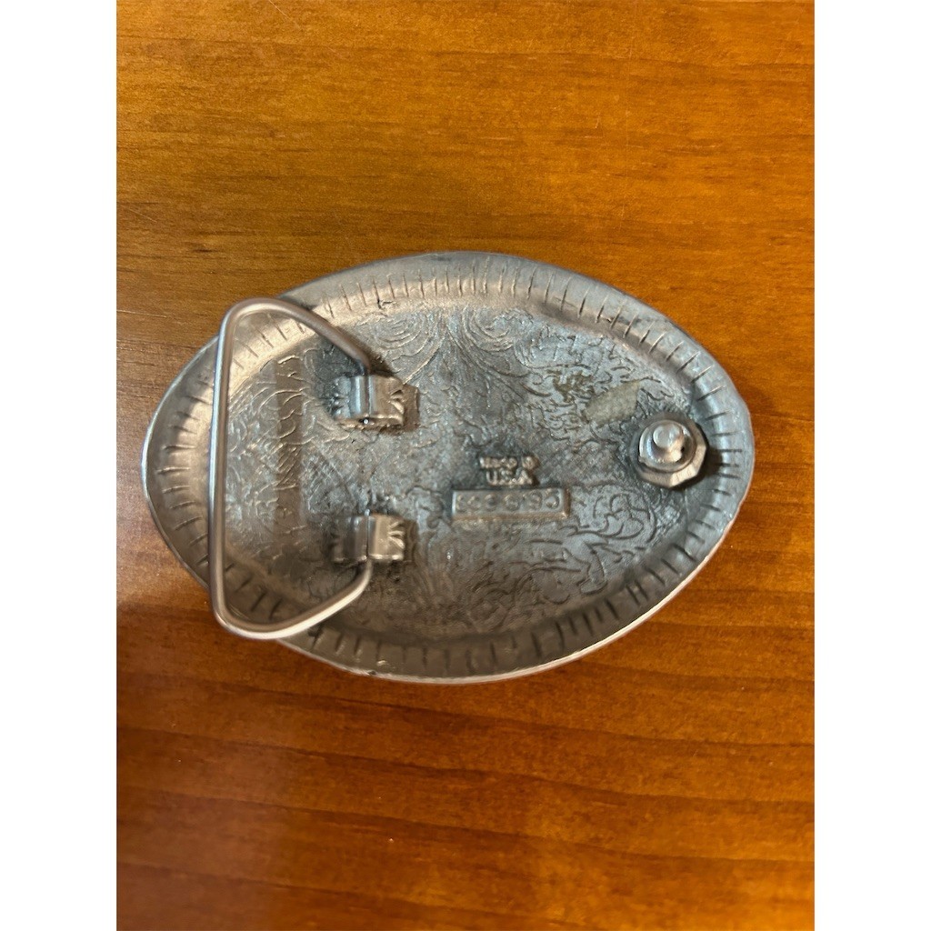 Western Express Belt Buckle Mens Silver Oval Horseshoe Turquoise Inlay