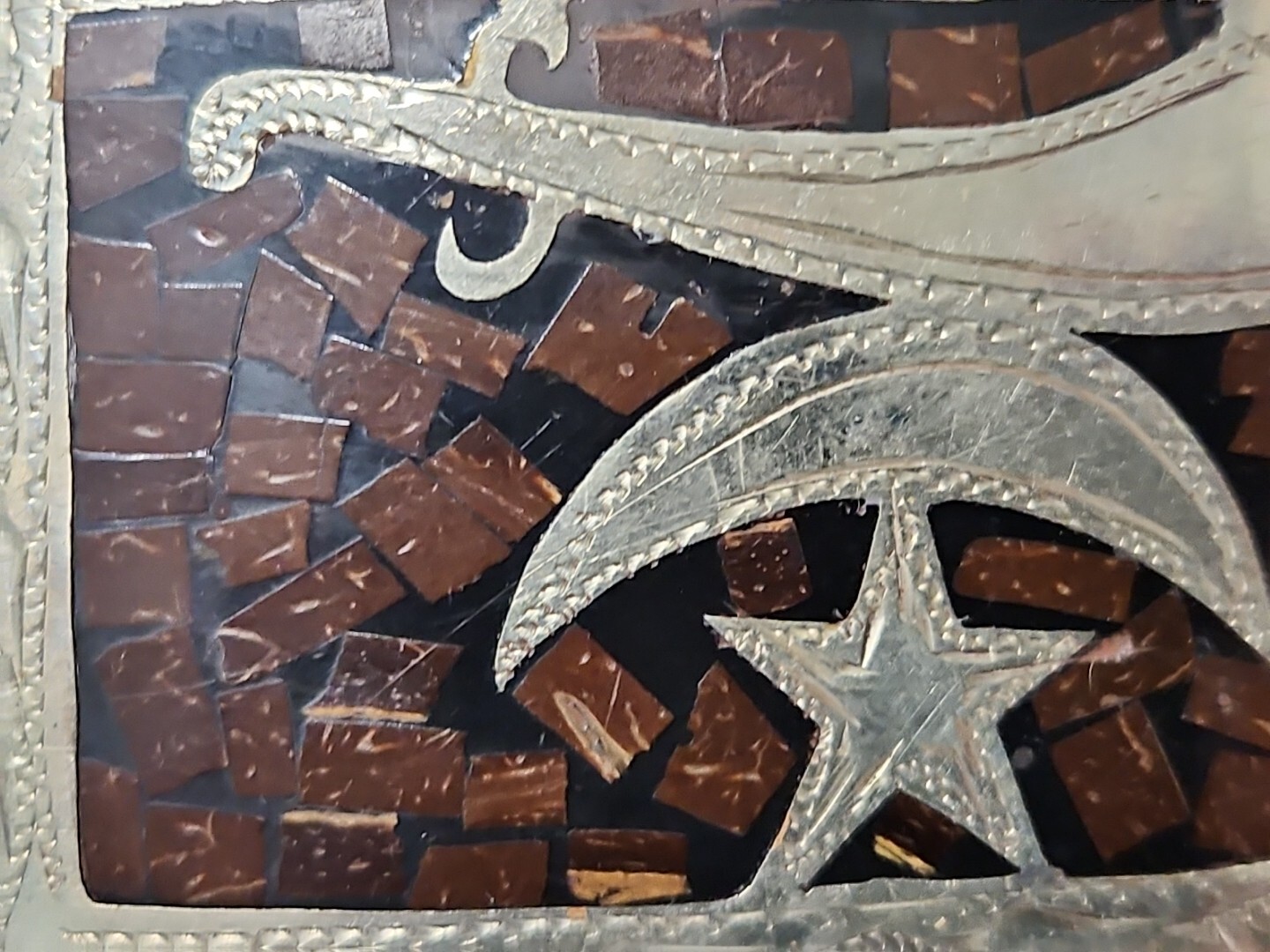 SHRINER Vintage Mexico SilverTone Brown/Black Inlay Star Sword Belt Buckle
