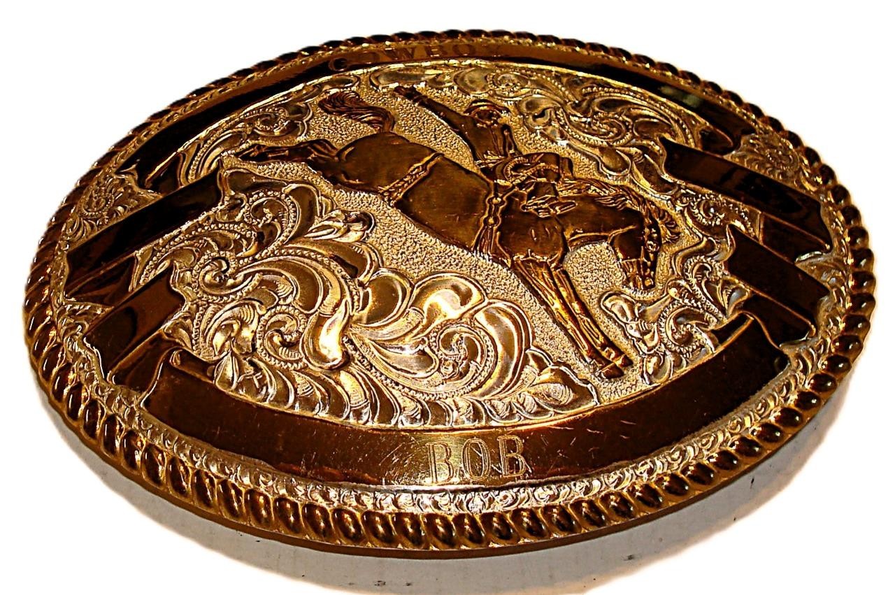 CRUMRINE BRONCO RIDER BELT BUCKLE HEAVY SILVER PLATE Over BRONZE!