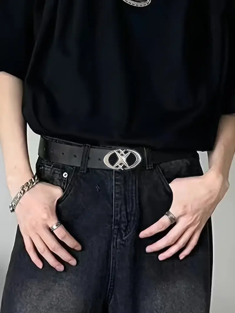 Stylish Oval Cross Buckle Belt Durable Simple Unisex Fashion Belt for Men Women