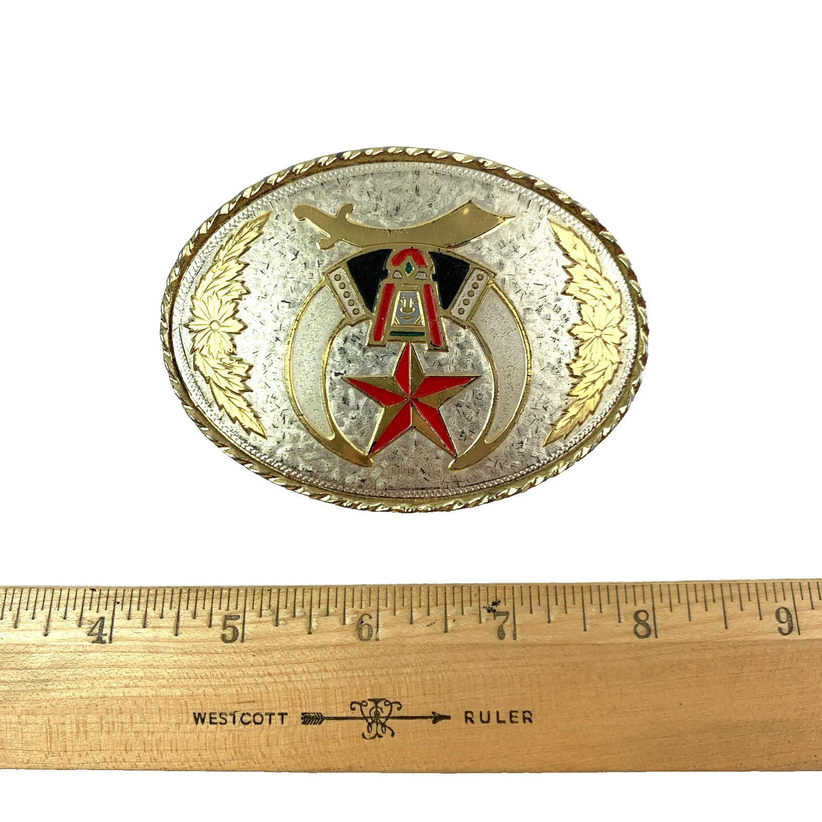 Vintage Shriners Masonic Crescent Moon Scimitar Star Metal Belt Buckle A