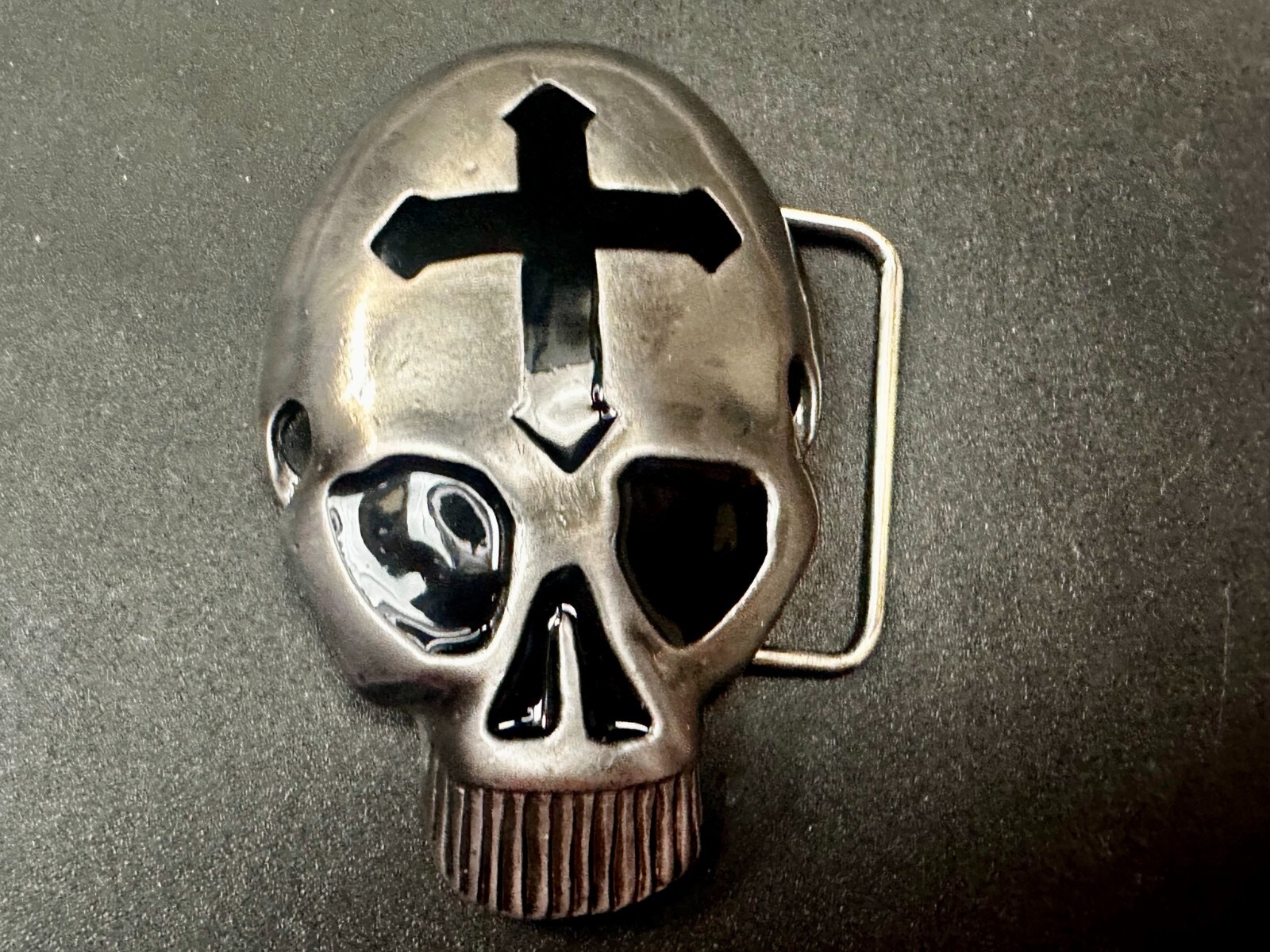 Skull Head with Iron Cross Gothic Vibe Motorcycle Biker Style 3D Belt Buckle