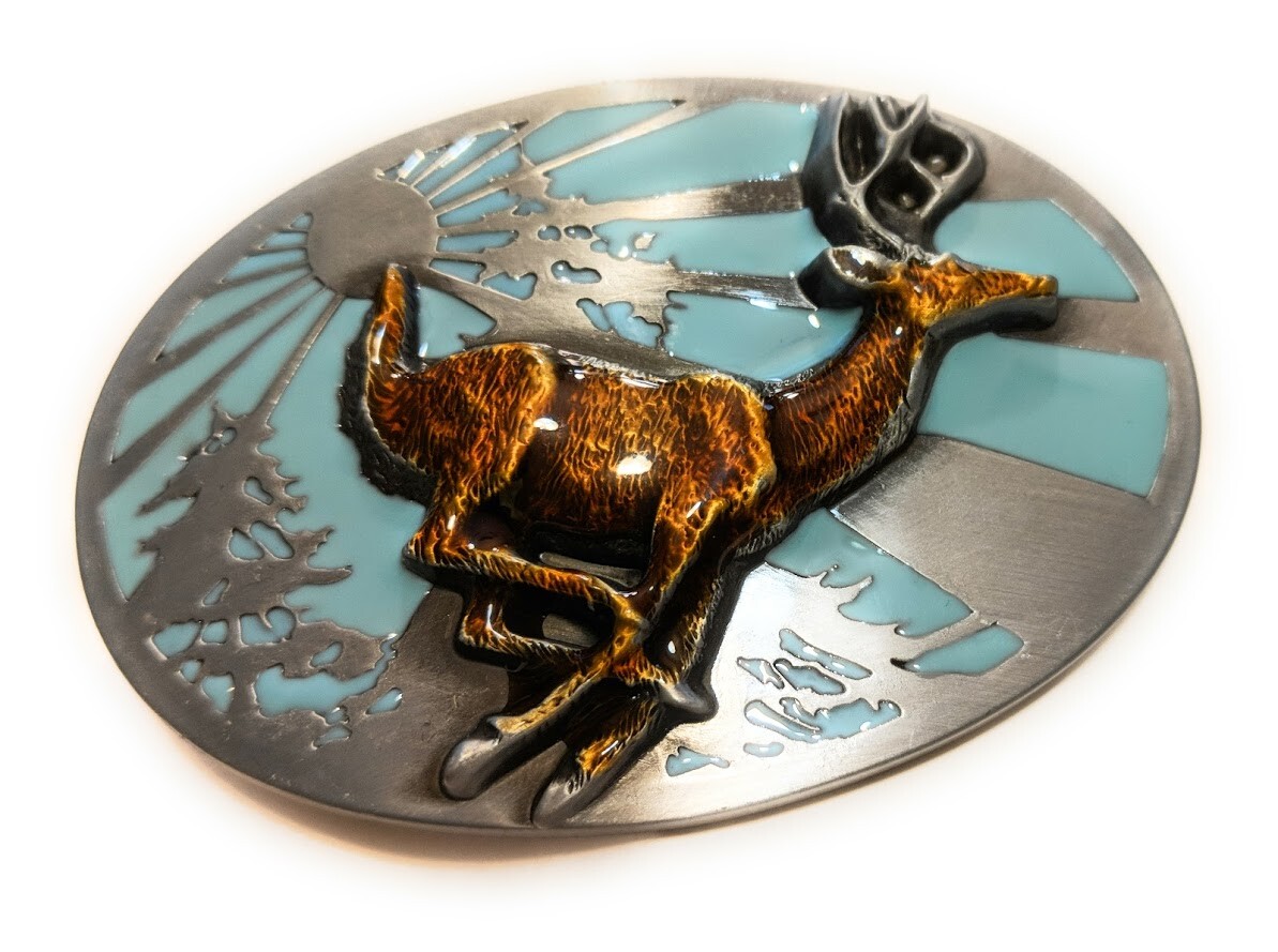 ✖ HQ WESTERN WHITE TAIL DEER Cowboy Rodeo Style Belt Buckle Heritage USA