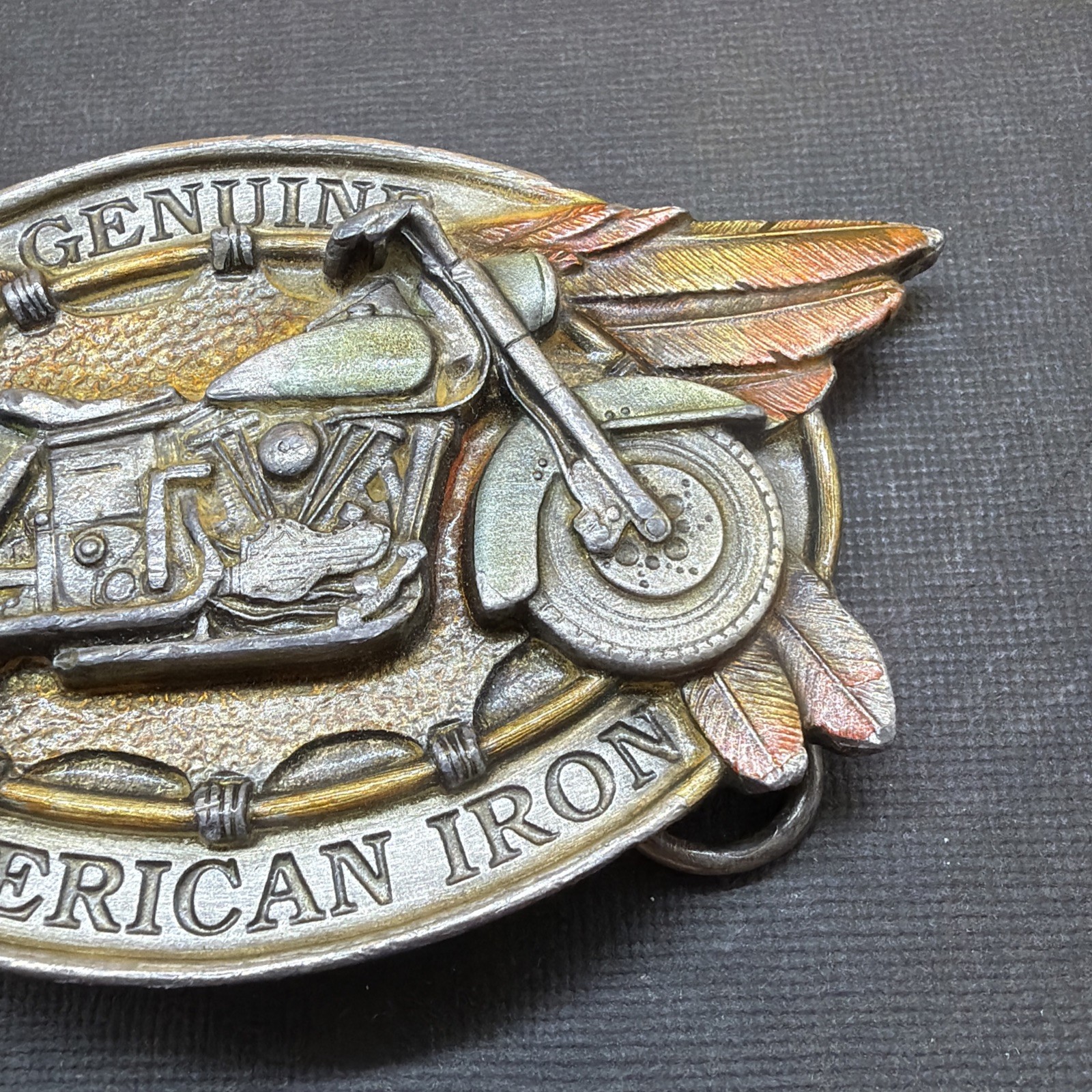 Rare 1994 Bergamot &lsquo;Genuine American Iron&rsquo; Motorcycle Belt Buckle-Enameled