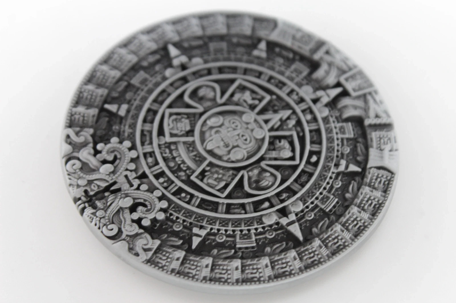 Men Women Metal Belt Buckle Silver Metal Fashion Aztec Calendar Mayan Sun Stone