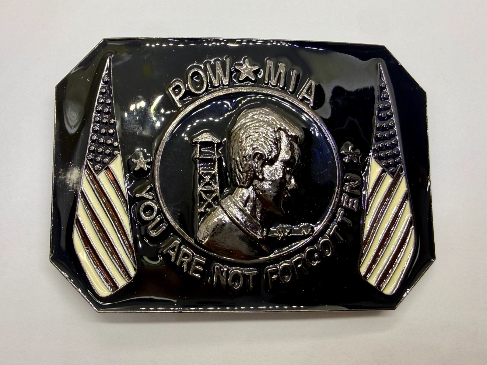 POW MIA You Are Not Forgotten Flag Army Patriots Belt Buckle New Condition