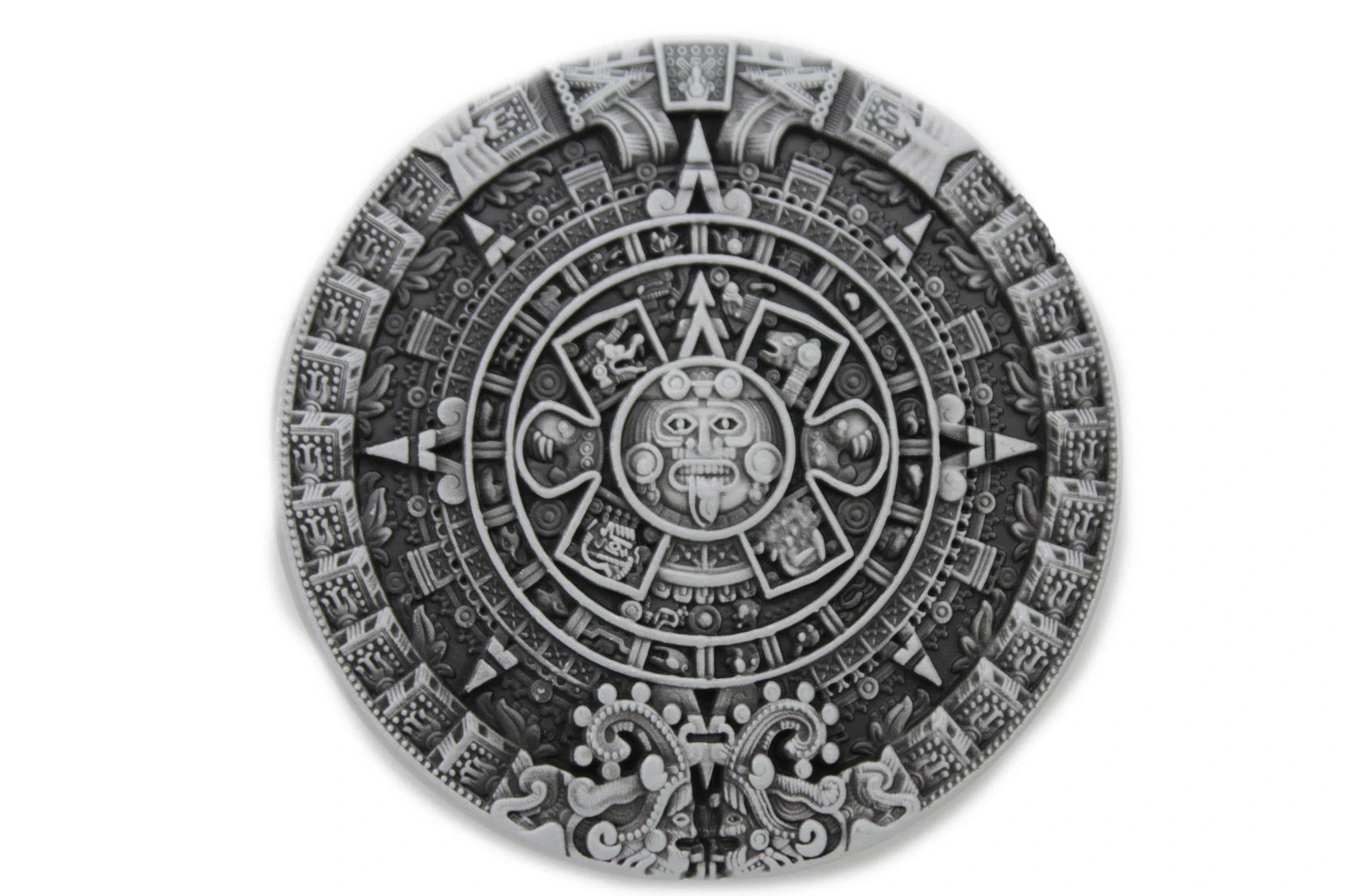 Men Women Casual Belt Buckle Silver Metal Western Fashion Aztec Calendar Mayan