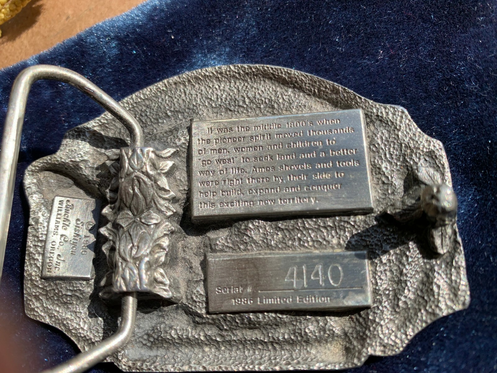 AMES TOOLS Belt Buckle – USA Made 1986 Limited Edition Pioneers Conquer the West