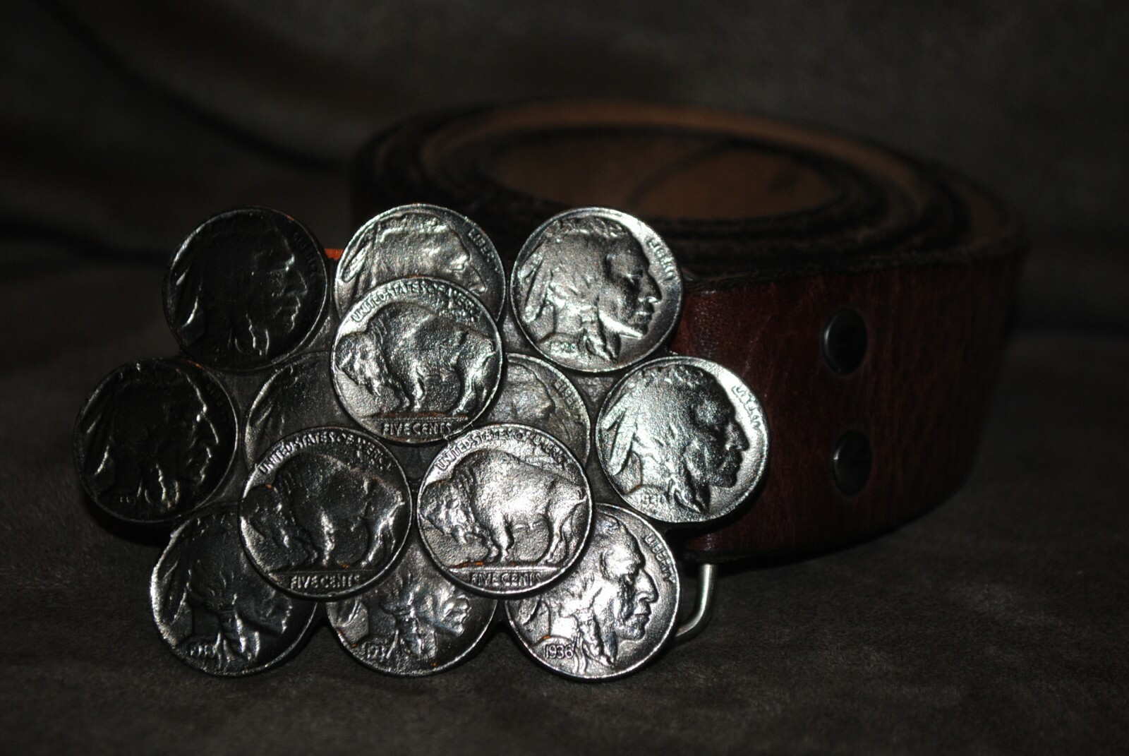 Buffalo Nickle Belt Buckle with Leather Belt