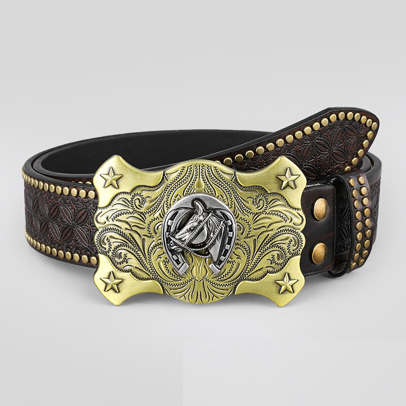 Floral Embossed Western Cowboy Leather Mens Belt Rodeo Mens Casual Leather Belt