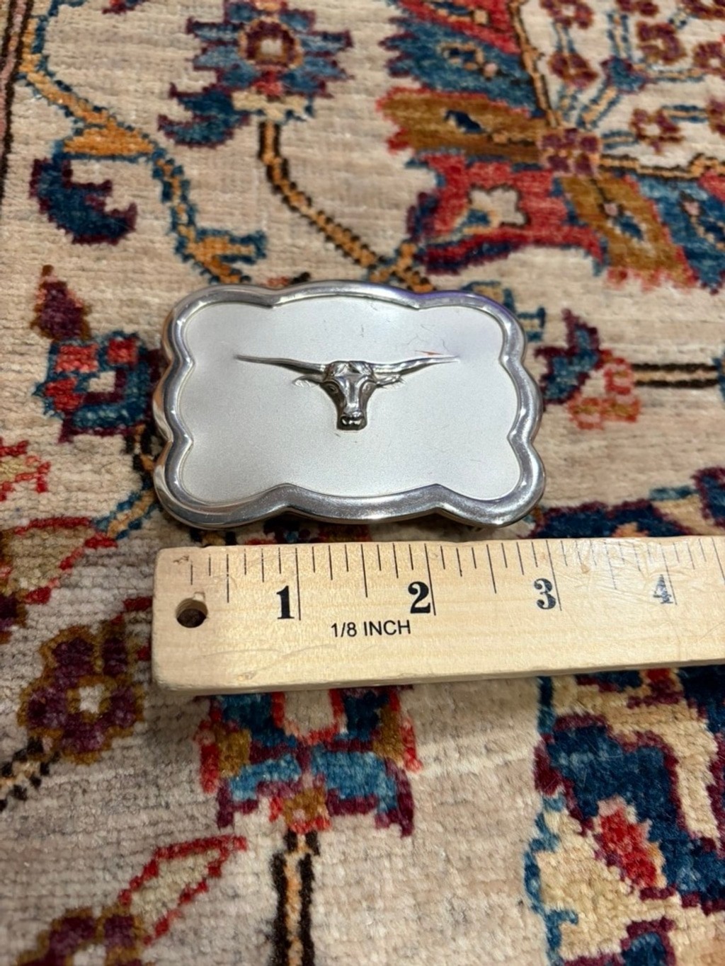 Vintage Rockmount Denver Longhorn Belt Buckle Silver Tone Made USA