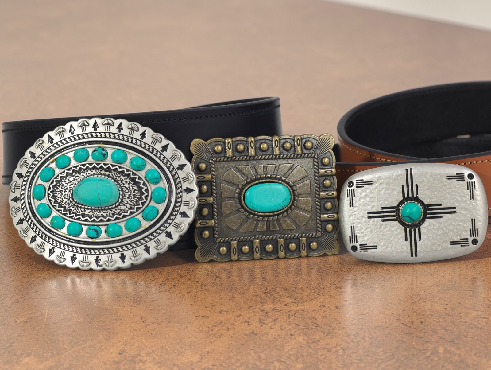 Western Turquoise Belt Buckle | Vintage Silver Cowboy | Rodeo Buckle For Men