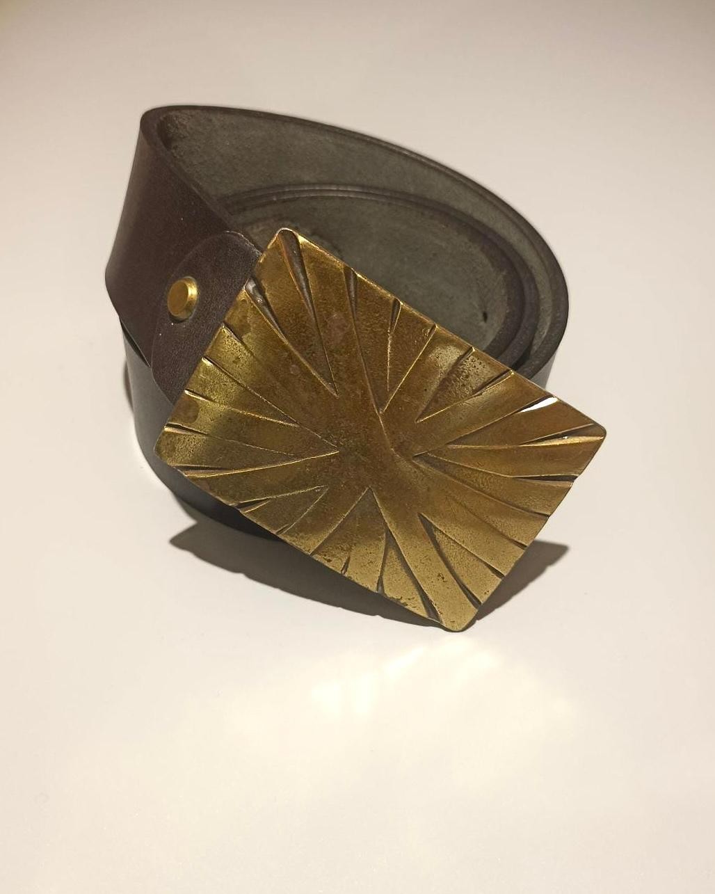 Solid Bronze Tone Medieval Style Cross Engraved Belt Buckle