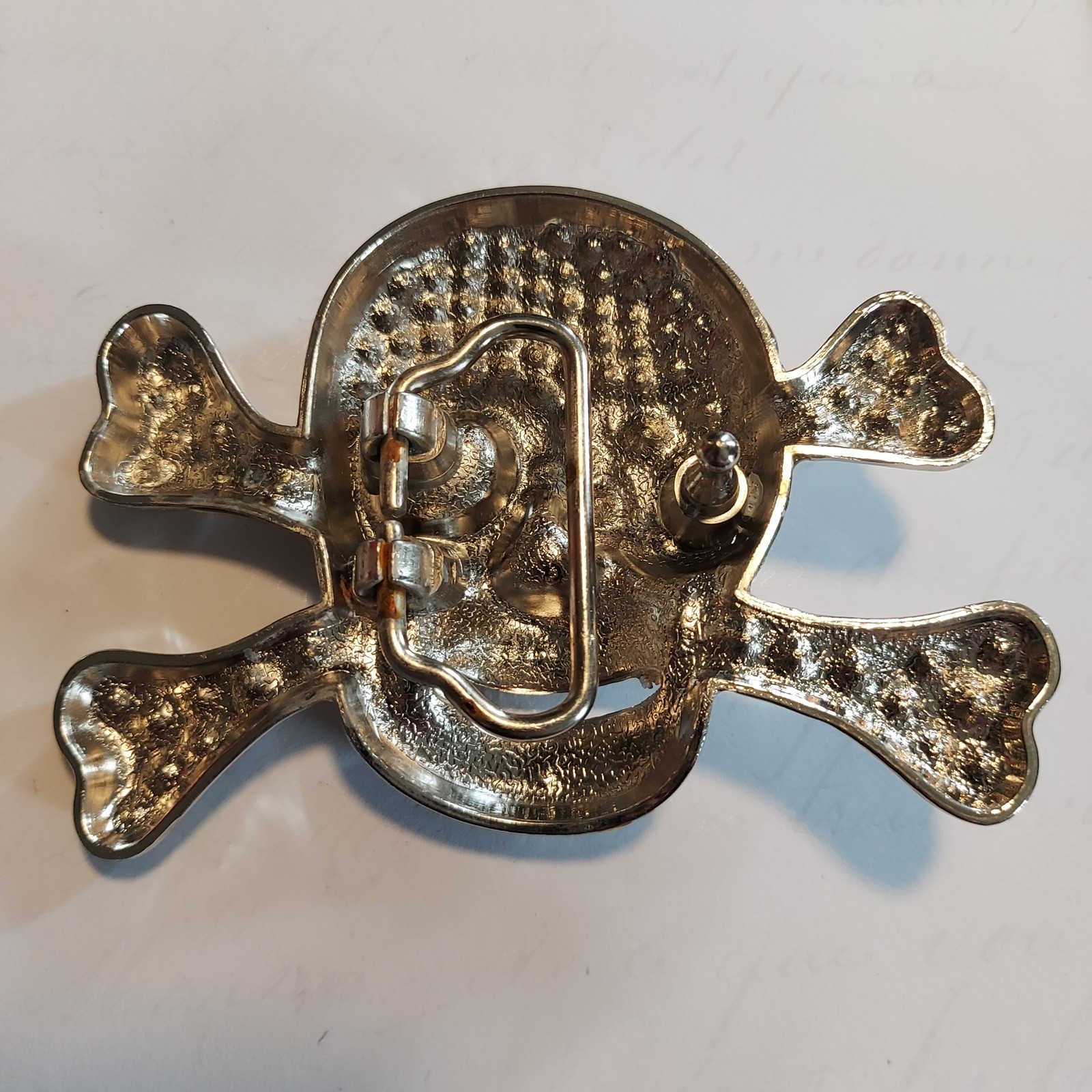 Silver Rhinestone Skull and Crossbones Belt Buckle Purple Blue Crystals 4×3
