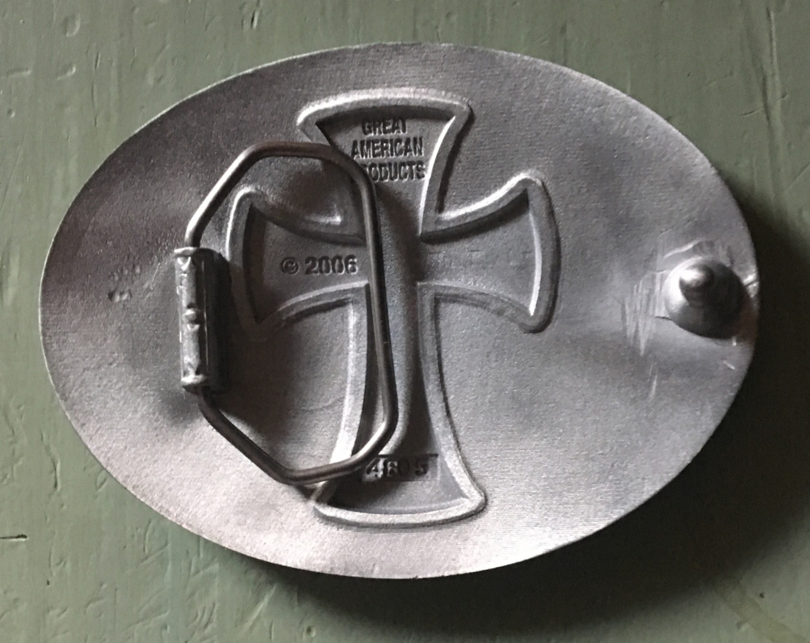 LARGE OVAL IRON CROSS BELT BUCKLE NEW APPROXIMATELY 4&Prime; X 3&Prime;