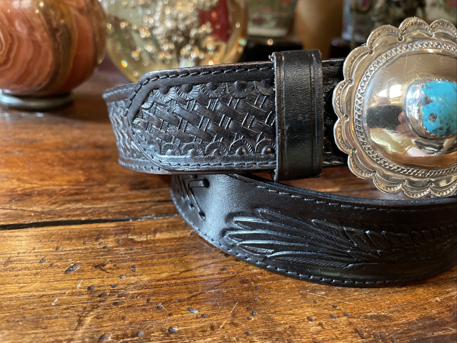 Navajo James Reid style Sterling Silver Turquoise Belt Buckle 37-39-1.5”🐂✅