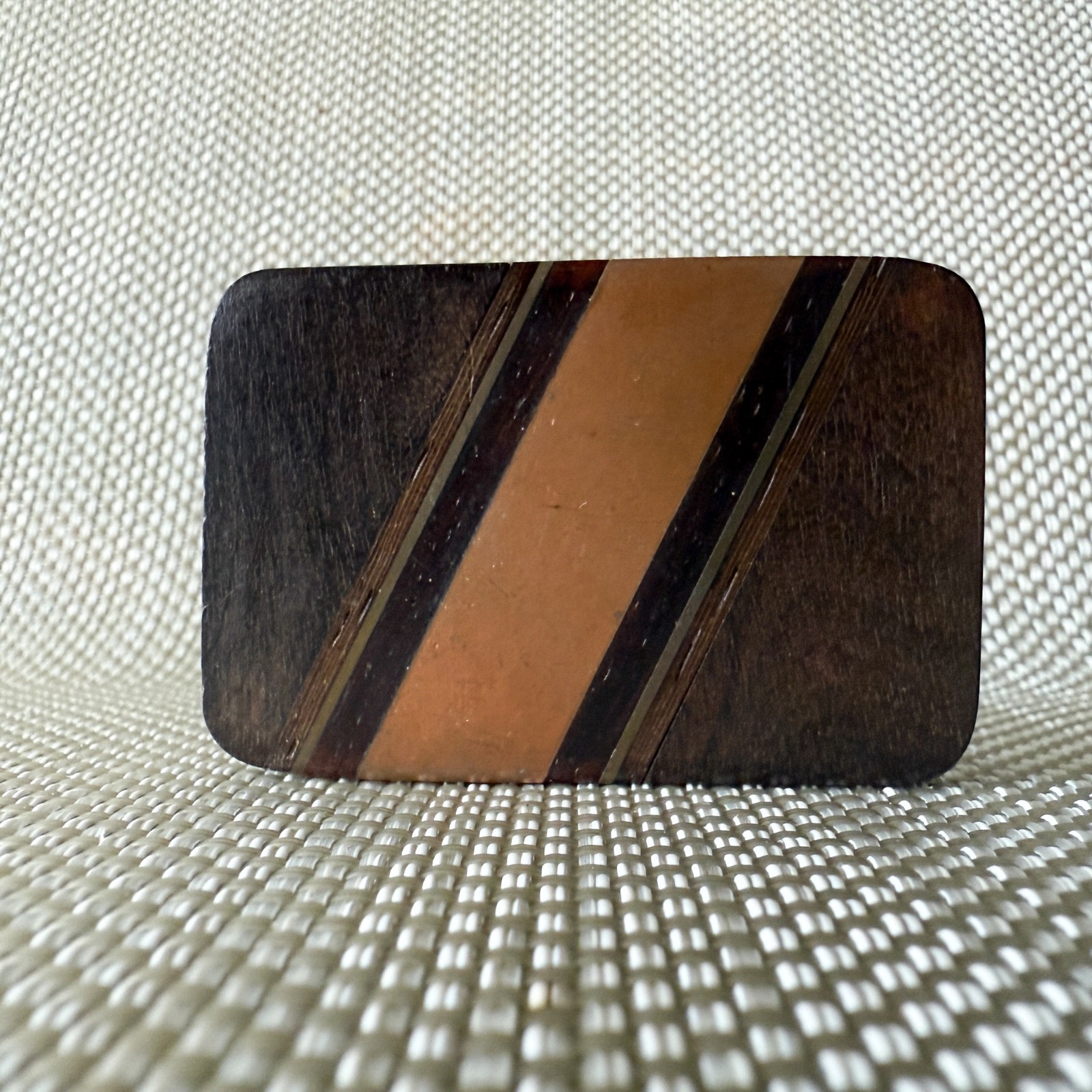 Mid-Century Modern Vintage Belt Buckle Exotic Wood Brass Copper Cowboy Western
