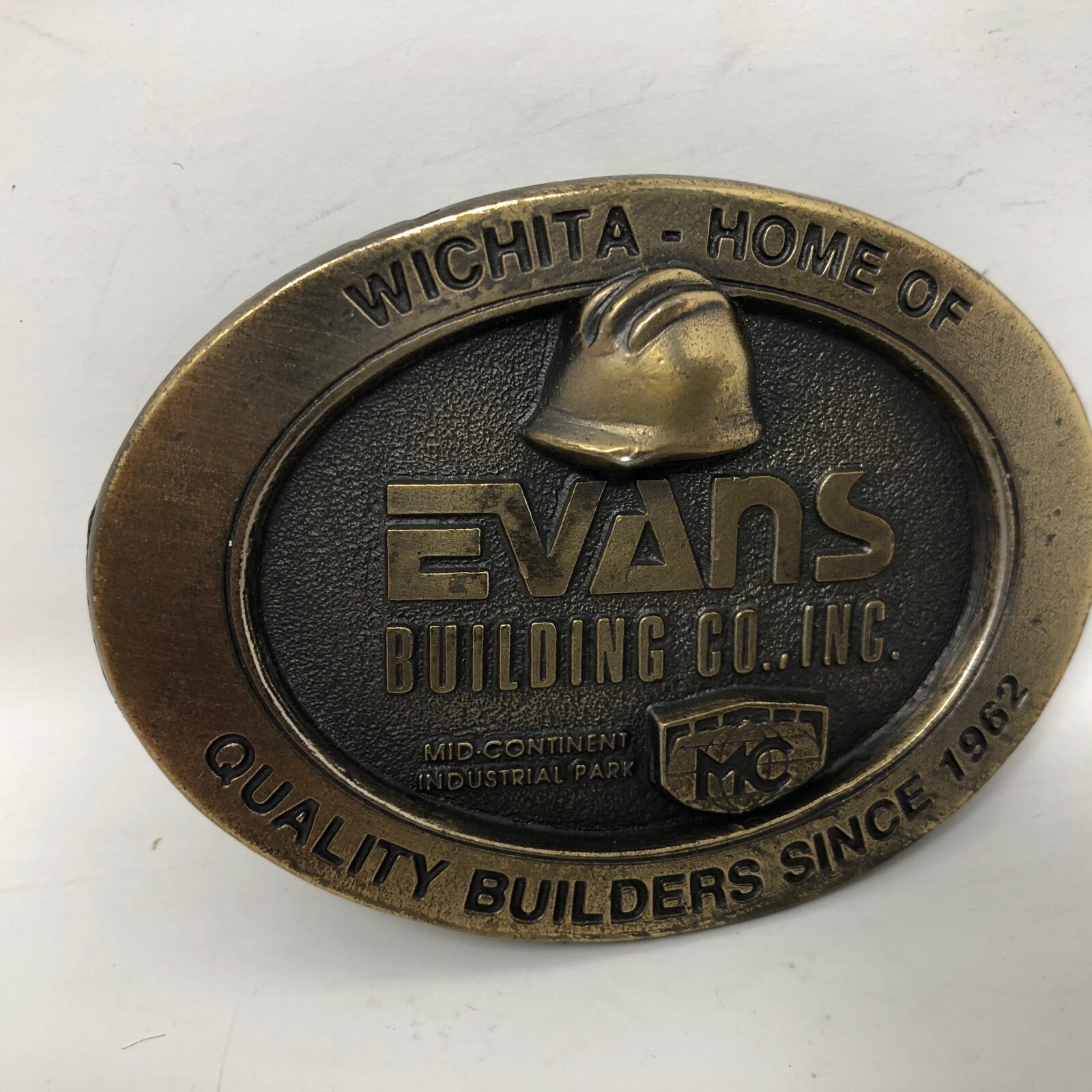VTG Evans Building Construction Wichita Belt Buckle We Are Family Mid Continent