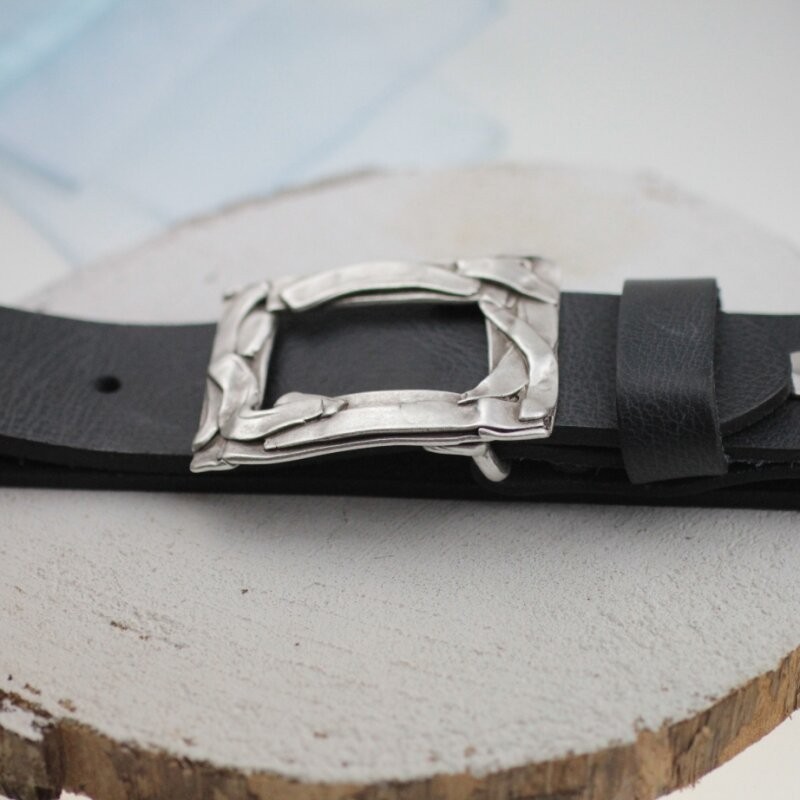 Antique Silver Rectangle Belt Buckle, Handmade Buckle For Snap Belts