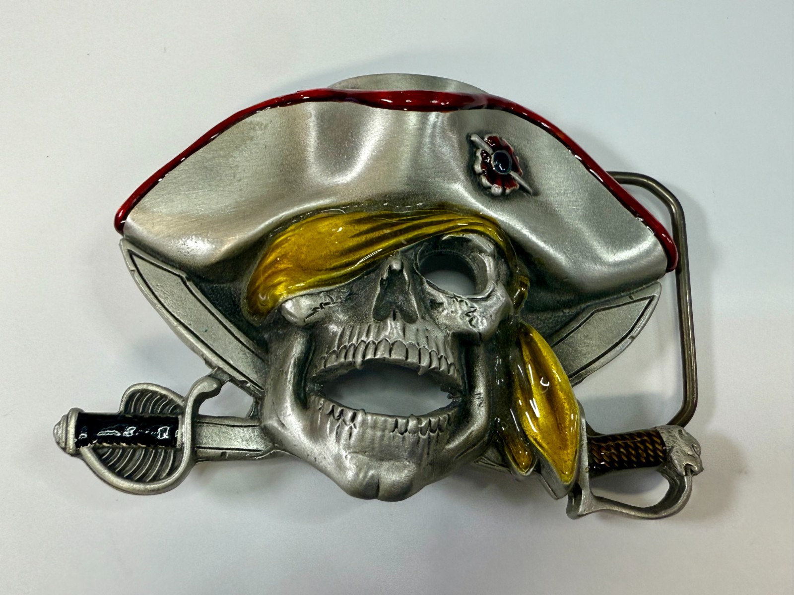 Jolly Roger Pirate Skull Crossed Swords Solid Pewter Great American Belt Buckle