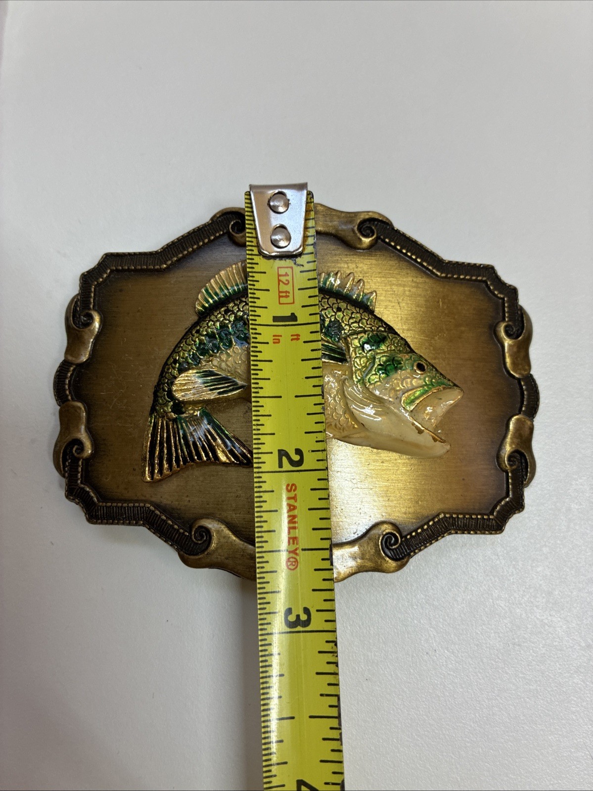 NEW VINTAGE 1978 RAINTREE 3D LARGEMOUTH BASS BELT BUCKLE BRASS MADE IN USA NOS