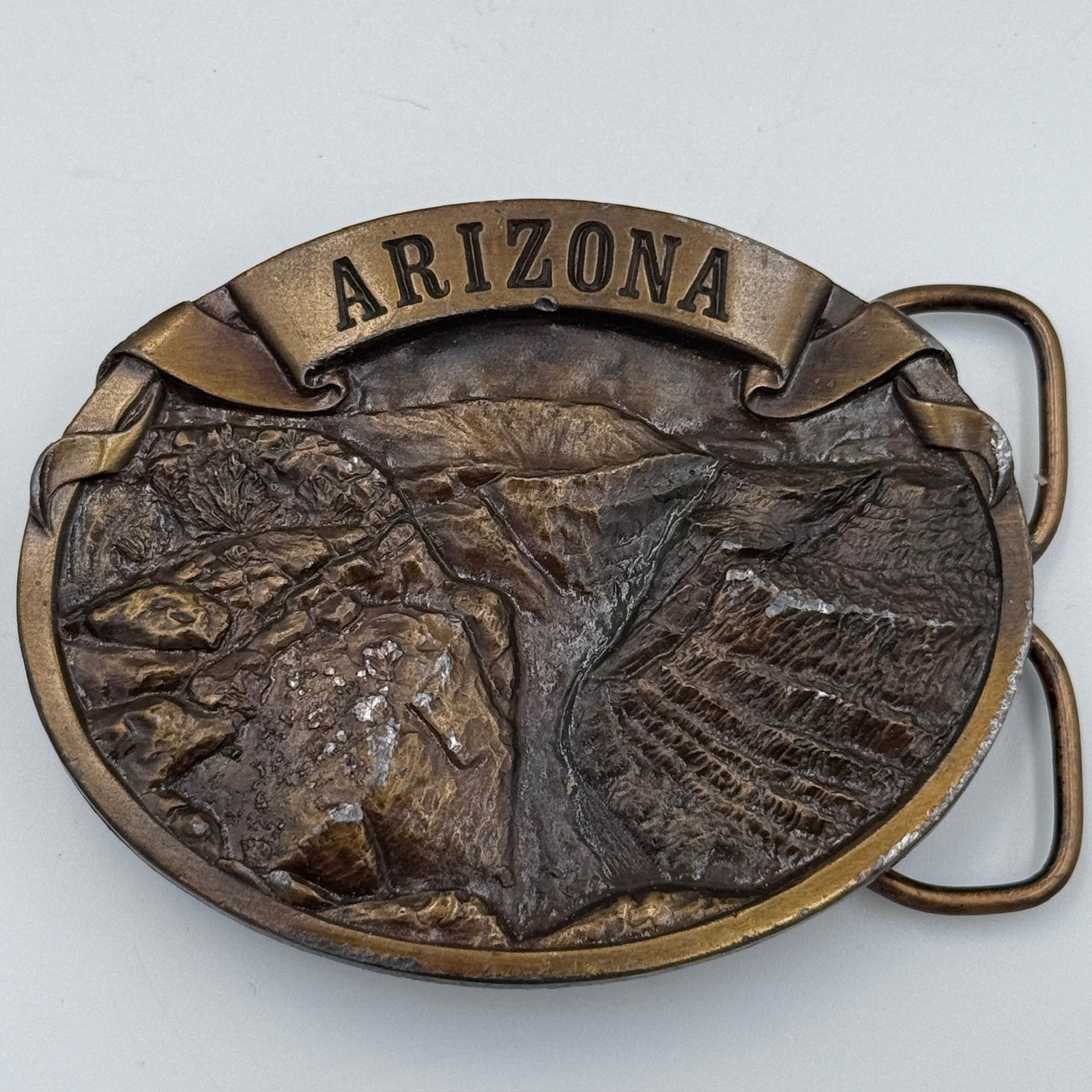 Vintage Arizona Grand Canyon Belt Buckle 3D Relief Western Brass Tone Oval
