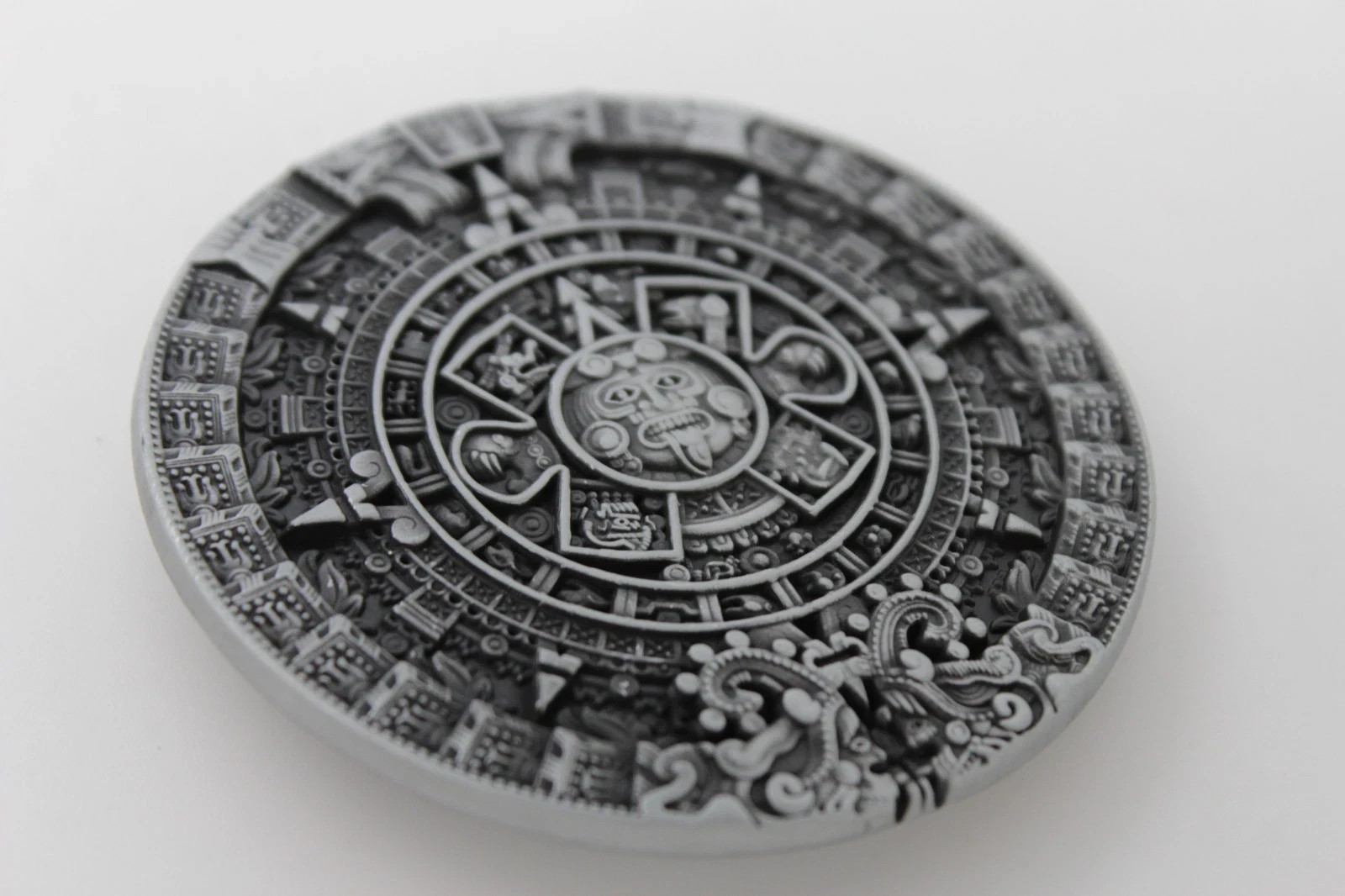 Men Women Casual Belt Buckle Silver Metal Western Fashion Aztec Calendar Mayan