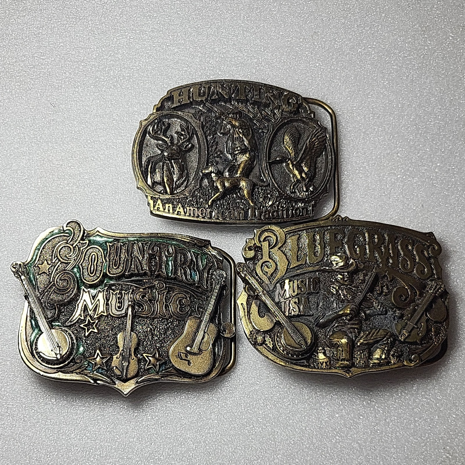 The Great American Buckle Co. Vintage 3pc Western Music Hunting Buckle Lot 3&Prime;