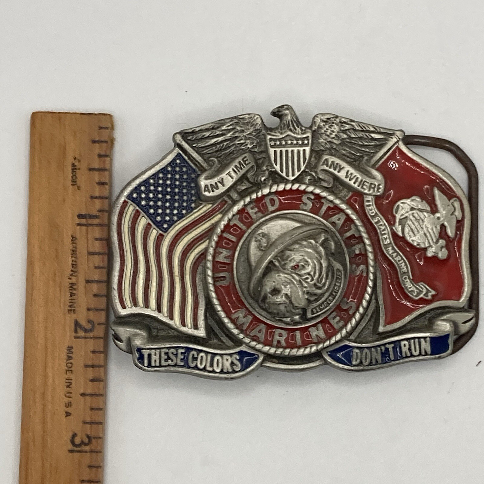 United States Marines Belt Buckle Pewter Enamel Great American Buckle Co 1990s