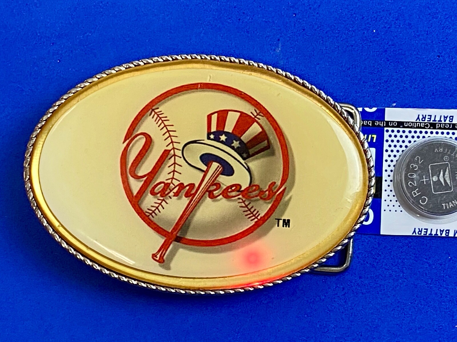 Yankees Baseball Fan Belt Buckle Attention Grabbing Led Lights! W/ Fresh Battery