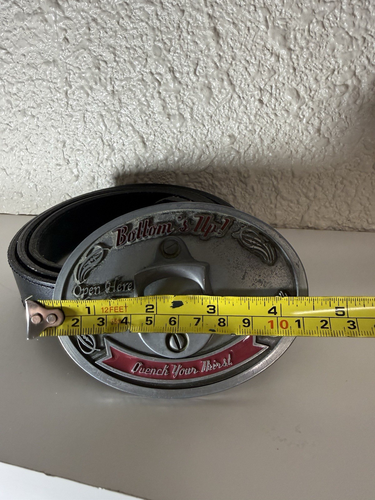 VTG Bottoms Up! Quench Your Thirst Open Here Belt Buckle Bottle Opener 48” Belt