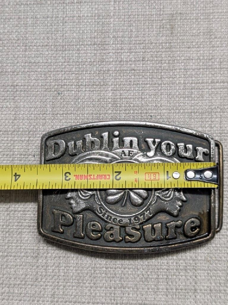 vintage DUBLIN YOUR PLEASURE irish twins IRELAND western BRASS cowboy ae