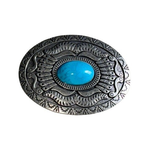 Belt Buckle Western Style Turquoise Stone Rustic Bronze Finish Retro Cowboy Big