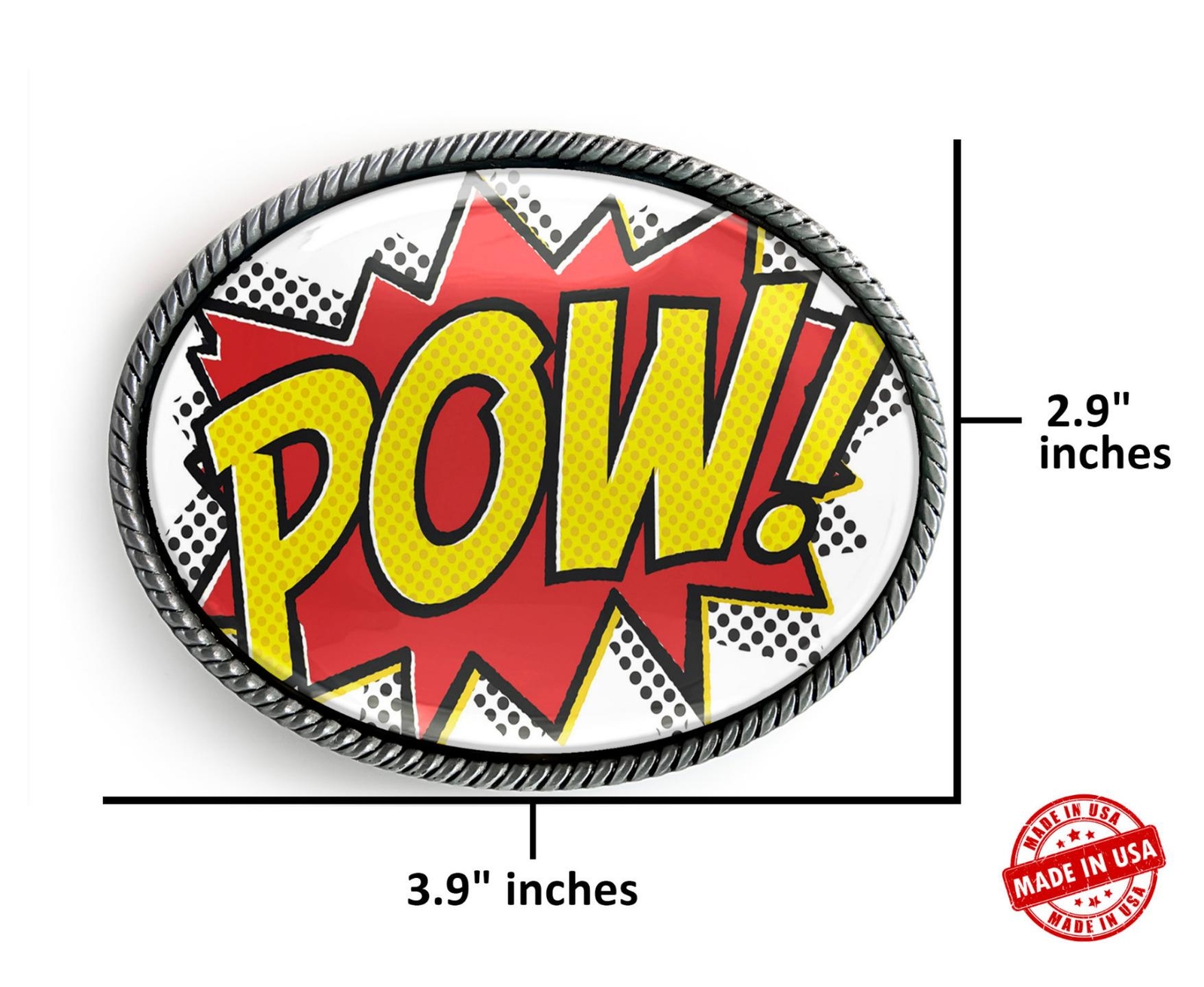 POW Belt Buckle – Comic Book Sci-fi Fantasy Handmade Silver Oval Buckle – 292