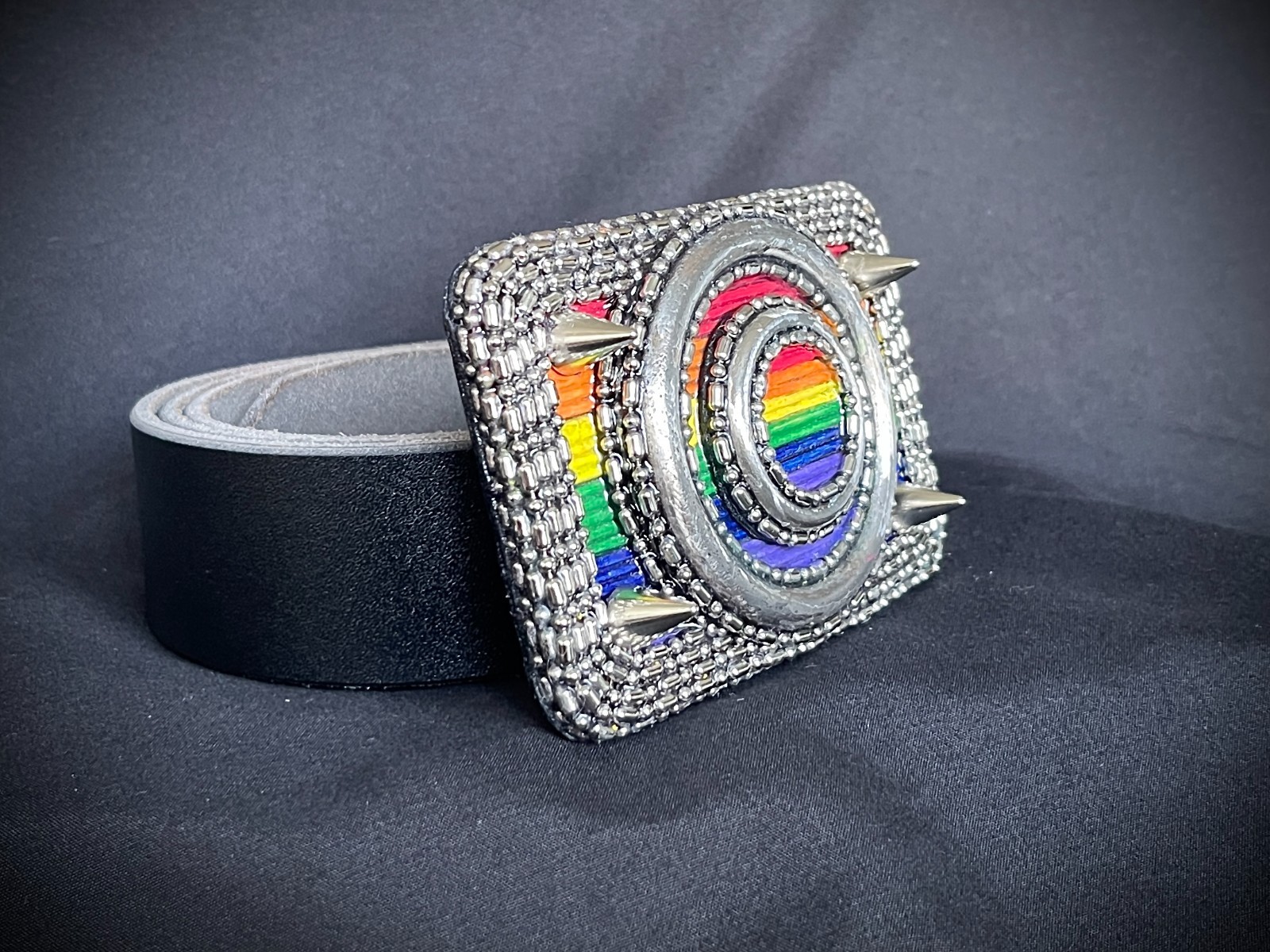 “Armor of Color” Pride Belt Buckle OOAK Rainbow Wood Inlay – Darren McNeese
