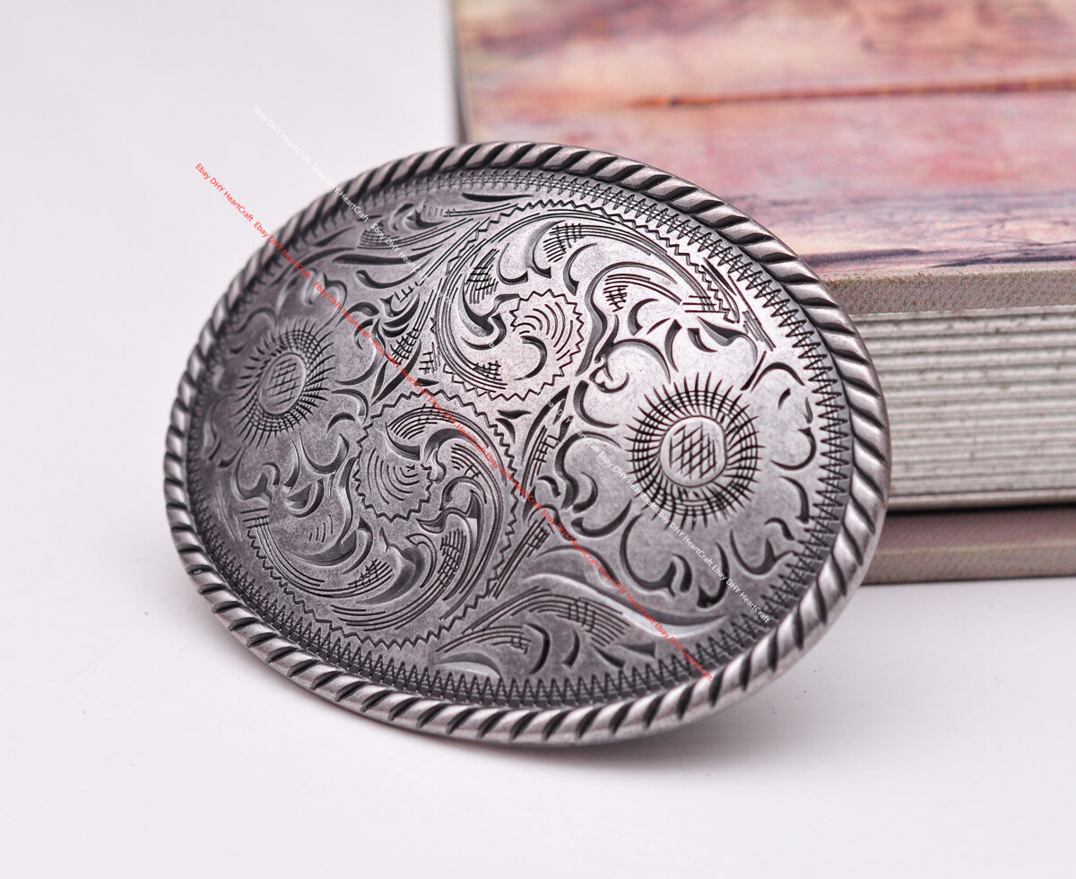51MM Vintage Silver Cowboy Ranger Floral Carved Western Belt Buckle fit 2&Prime; Strap