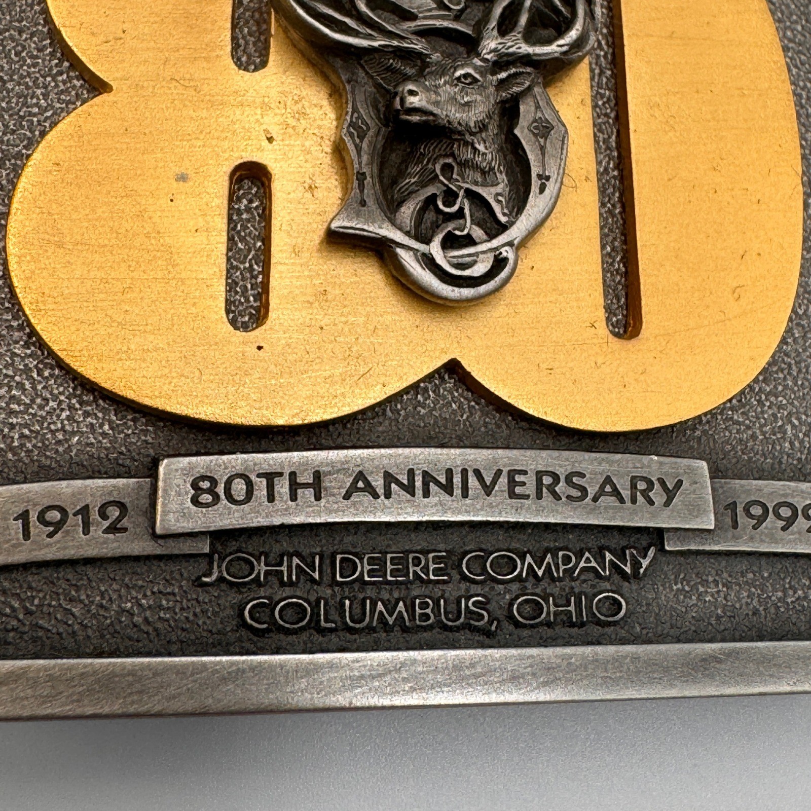 Vintage John Deere 80th Anniversary Belt Buckle Columbus Ohio 1912-1992 #699