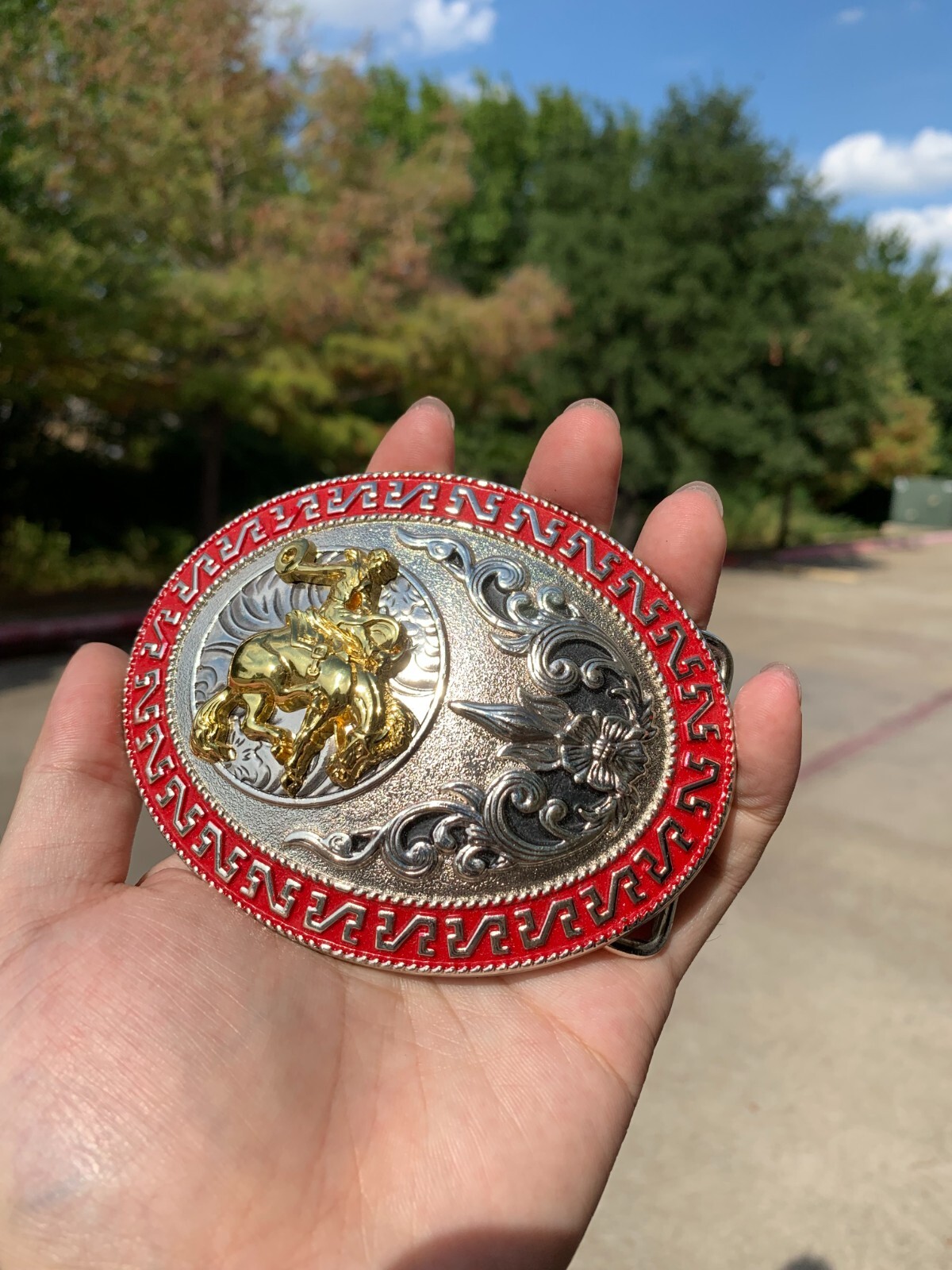 Western Buckle Oval Gold Silver Red Horse Rider Cowboy 2 » Hebillas Vaqueras