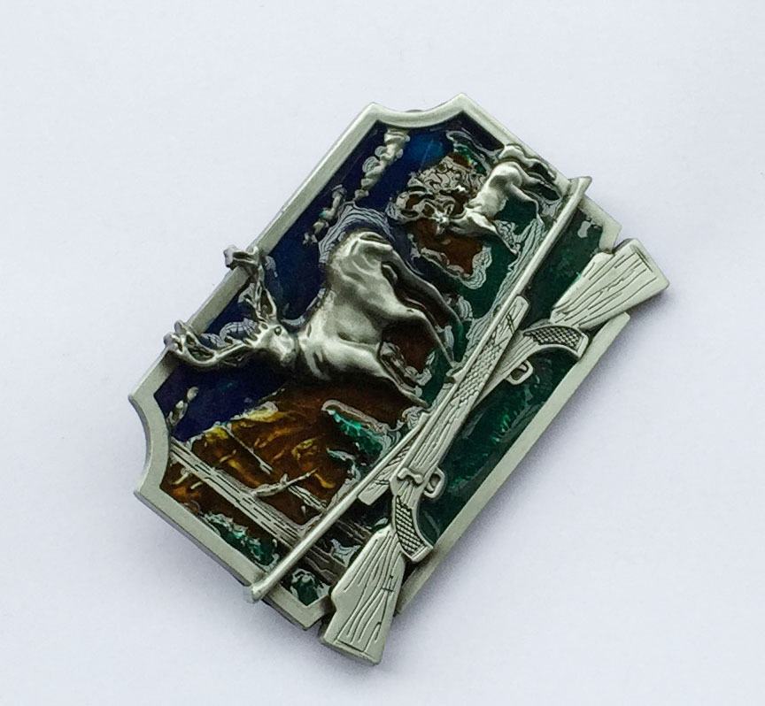 Deer Scenery rifles crossed Belt Buckle Antique silver BG Whitetail hunting USA