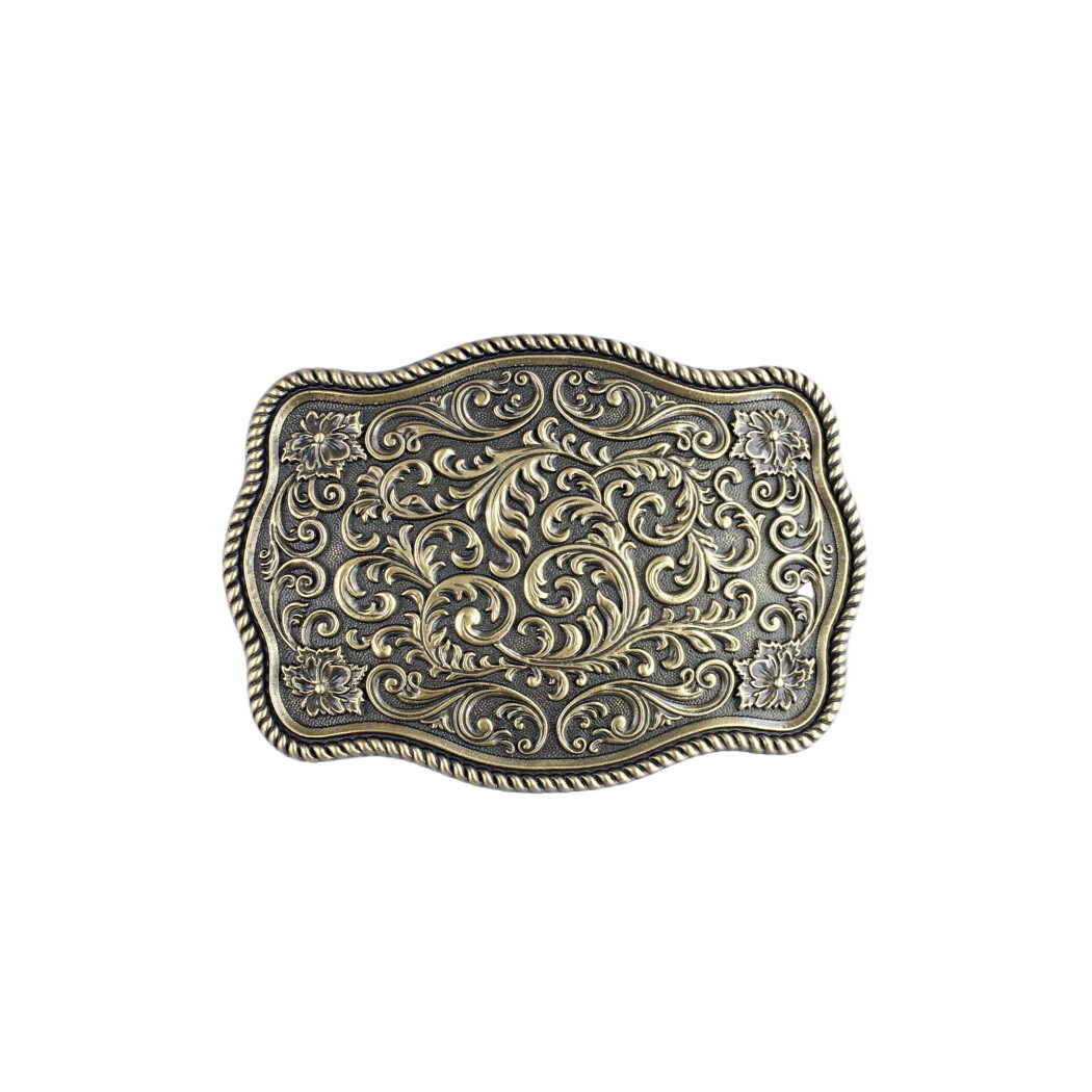 Antique Bronze Western Flower Pattern Rectangle Belt Buckle Boucle de Ceinture