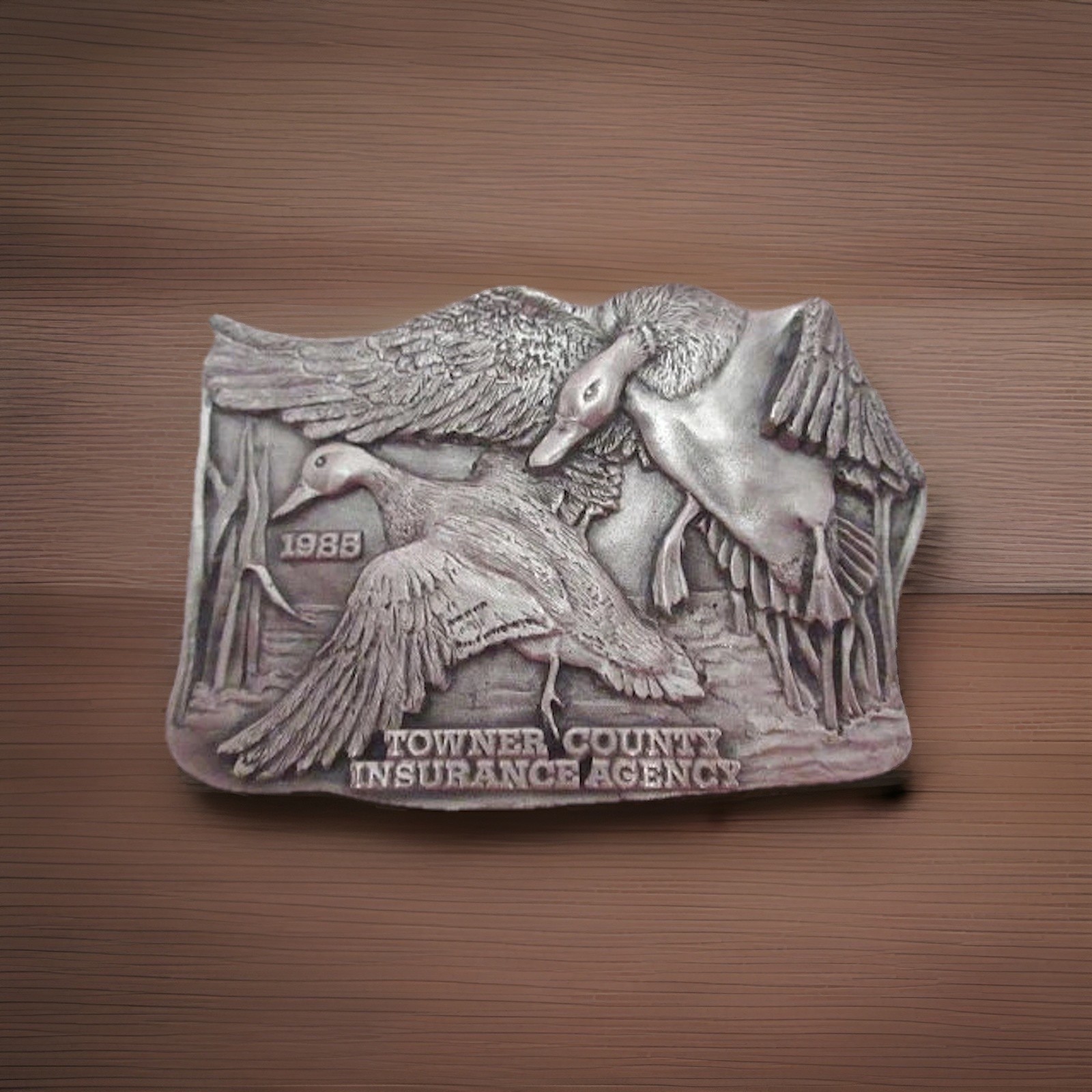 Vintage 1977 Bergamot Pewter Belt Buckle Geese Ducks Towner N Dakota Made In USA
