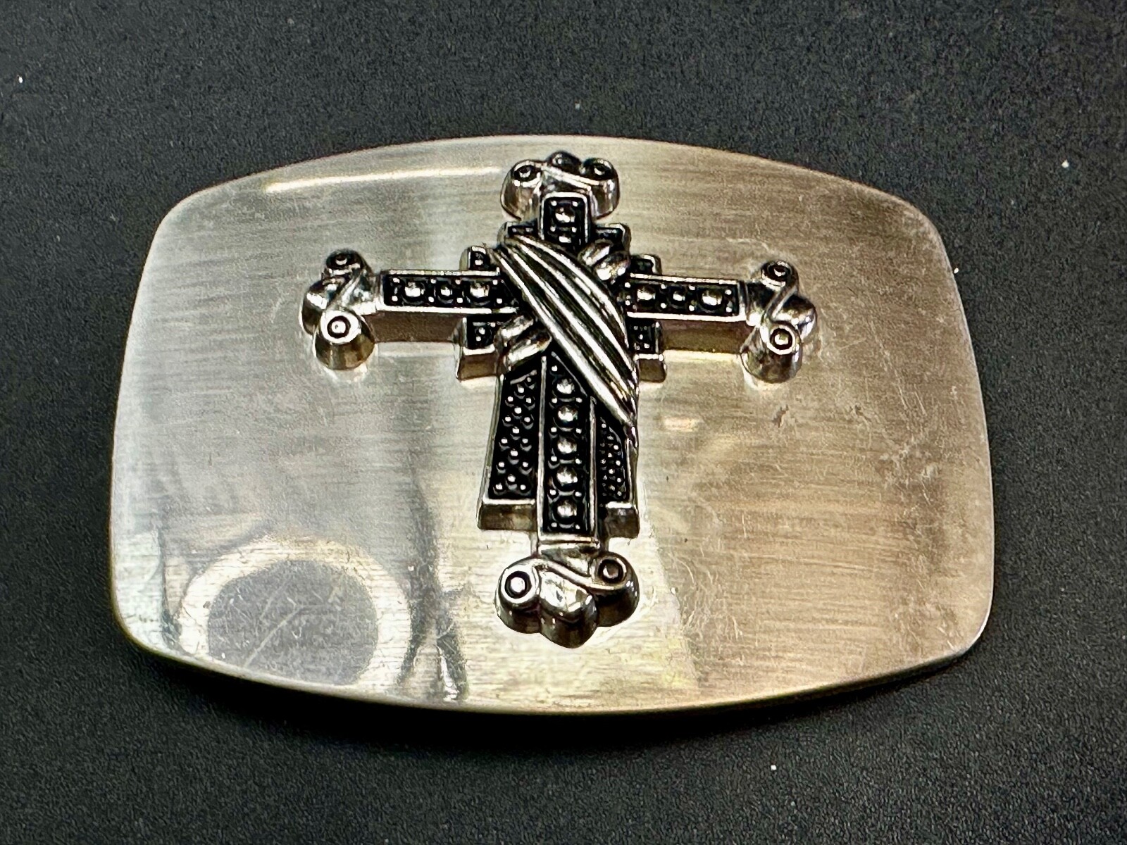 Gothic Medieval Style Ornate Cross Raised On Silver Color Belt Buckle