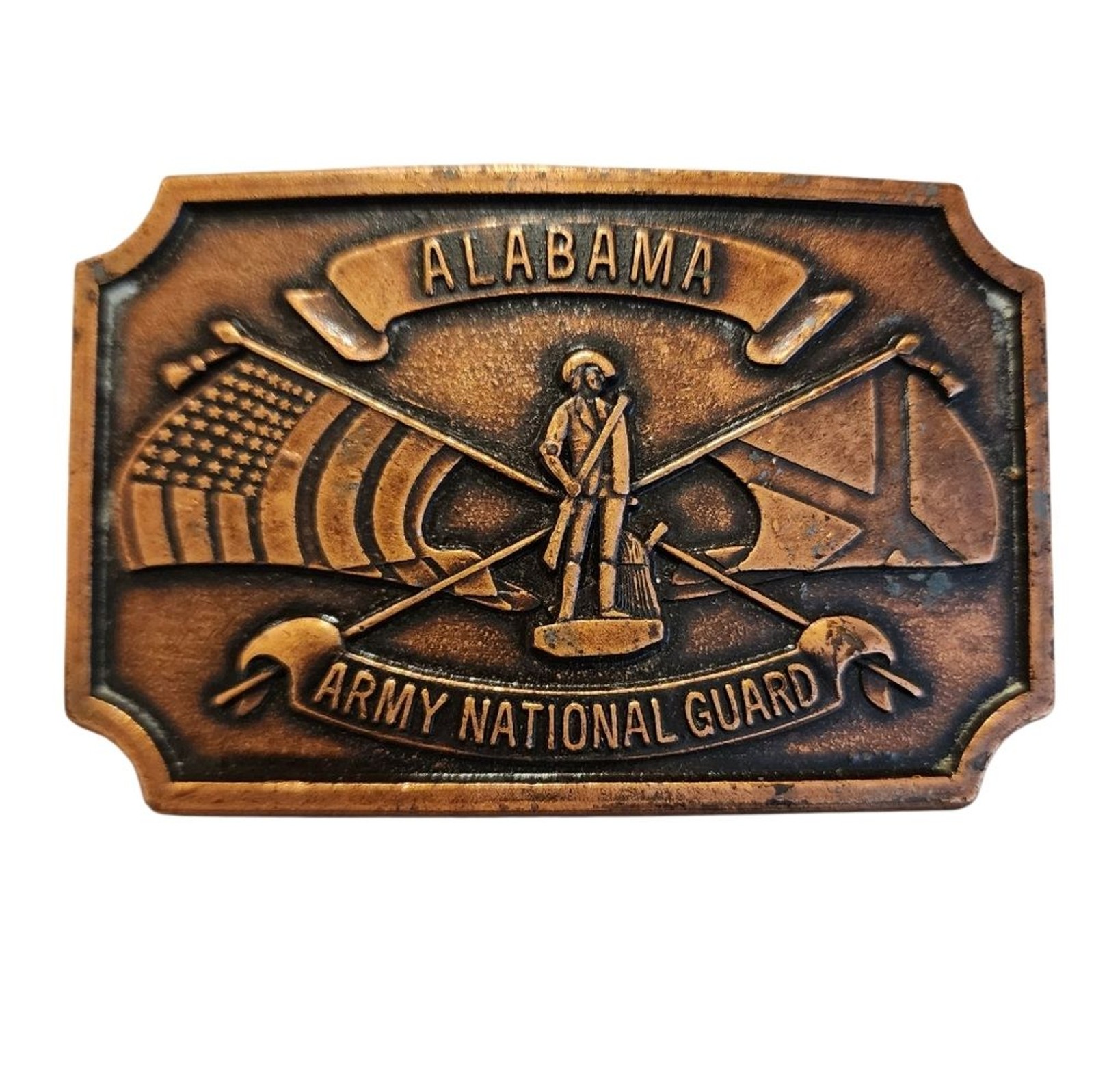 Alabama Army National Guard Belt Buckle Copper Base Metal Loop 2 x 3 1/8 in Vtg