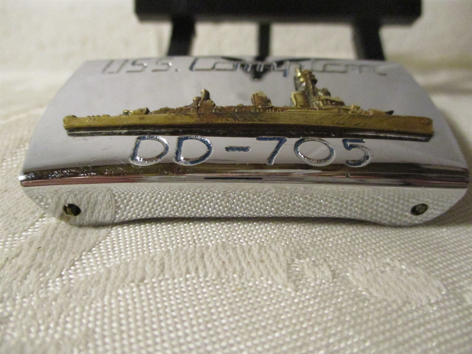 USS. COMPTON DD-705 METAL & BRASS NAVAL BELT BUCKLE