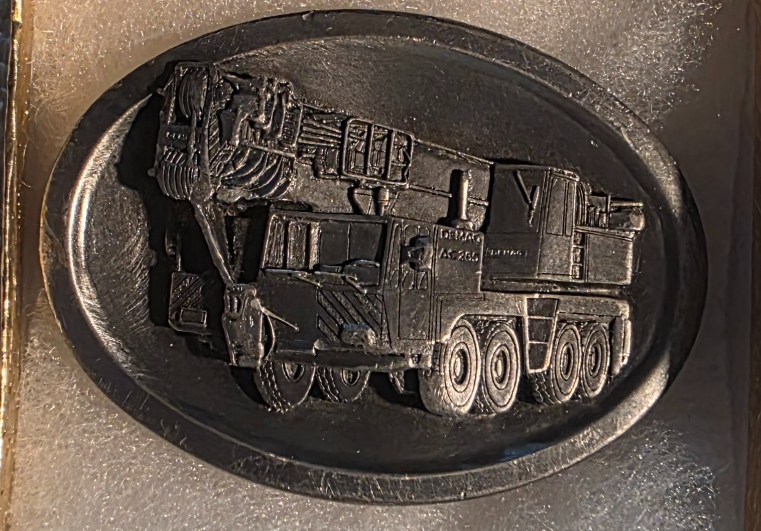 Vintage Metal Belt Buckle, Demag, Crane, Heavy Lifting, Boom Truck, Construction