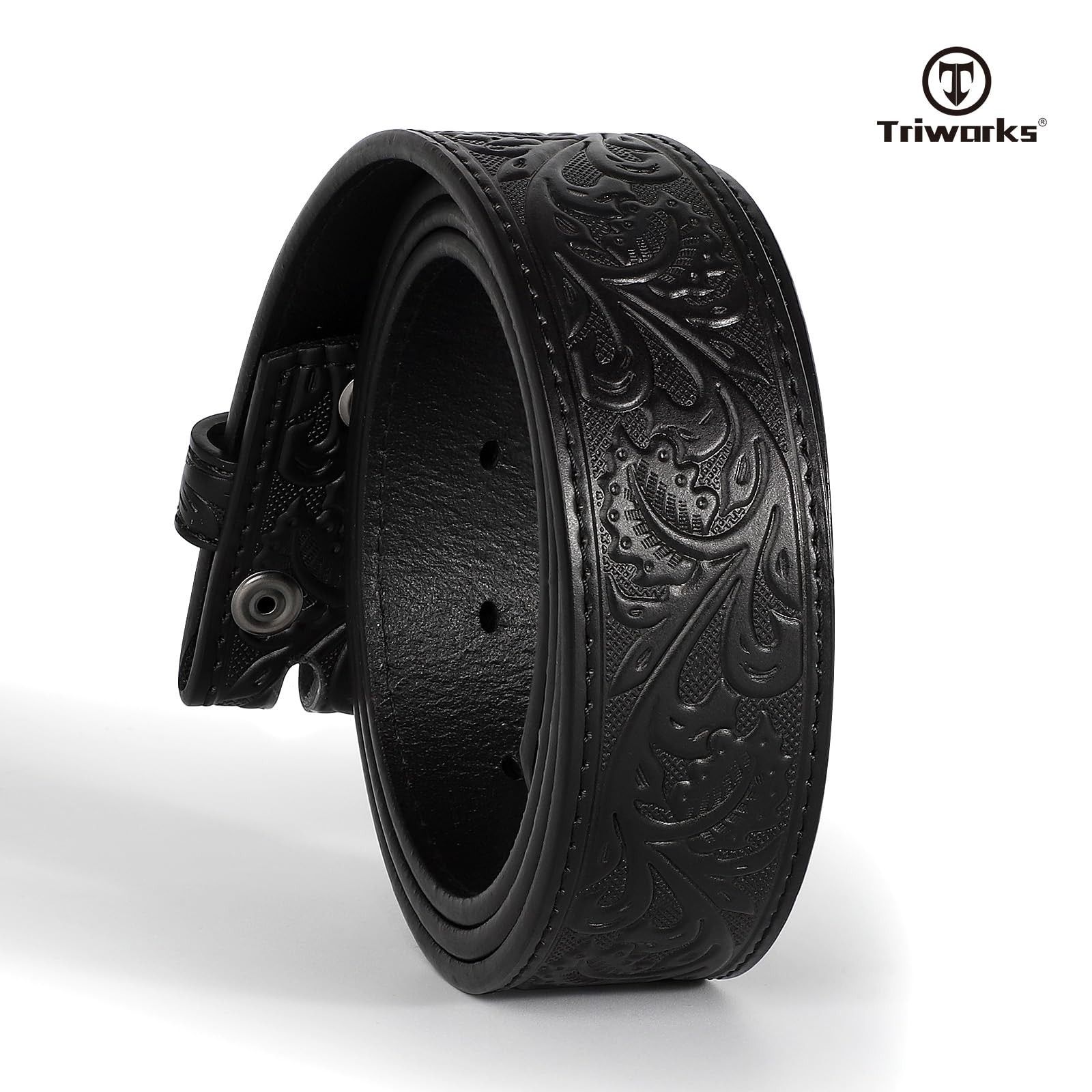 TRIWORKS Western Belt Strap for Men without Buckle Fit Size 34&Prime;-37&Prime;, A-black