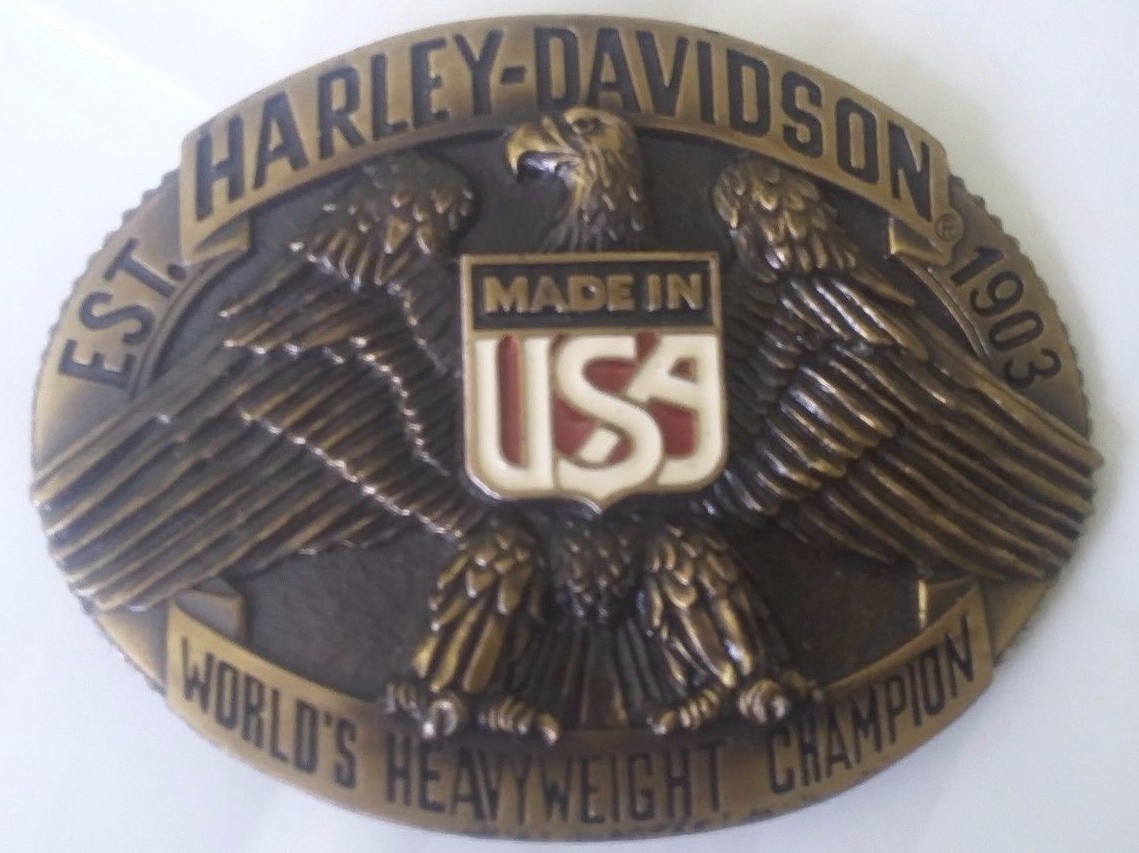 New Vtg. Harley Davidson Belt Buckle Raintree – World&rsquo;s Heavyweight Champion